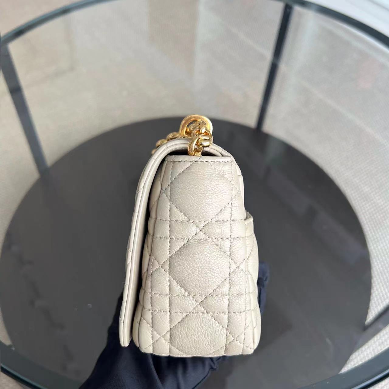 Dior Caro Small Cannage Grained Calfskin Beige Golden Hardware