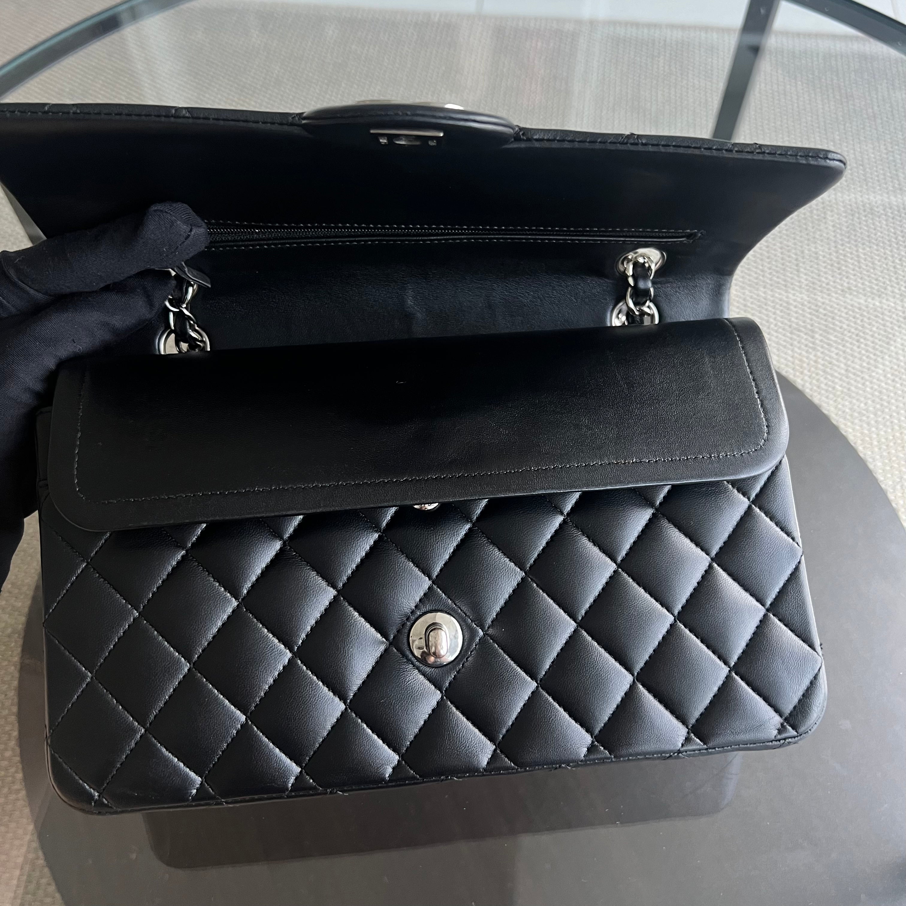 Deposit of Chanel Medium Classic Flap Quilted Lambskin Black Silver Hardware Series 13 - Luxury Evermore