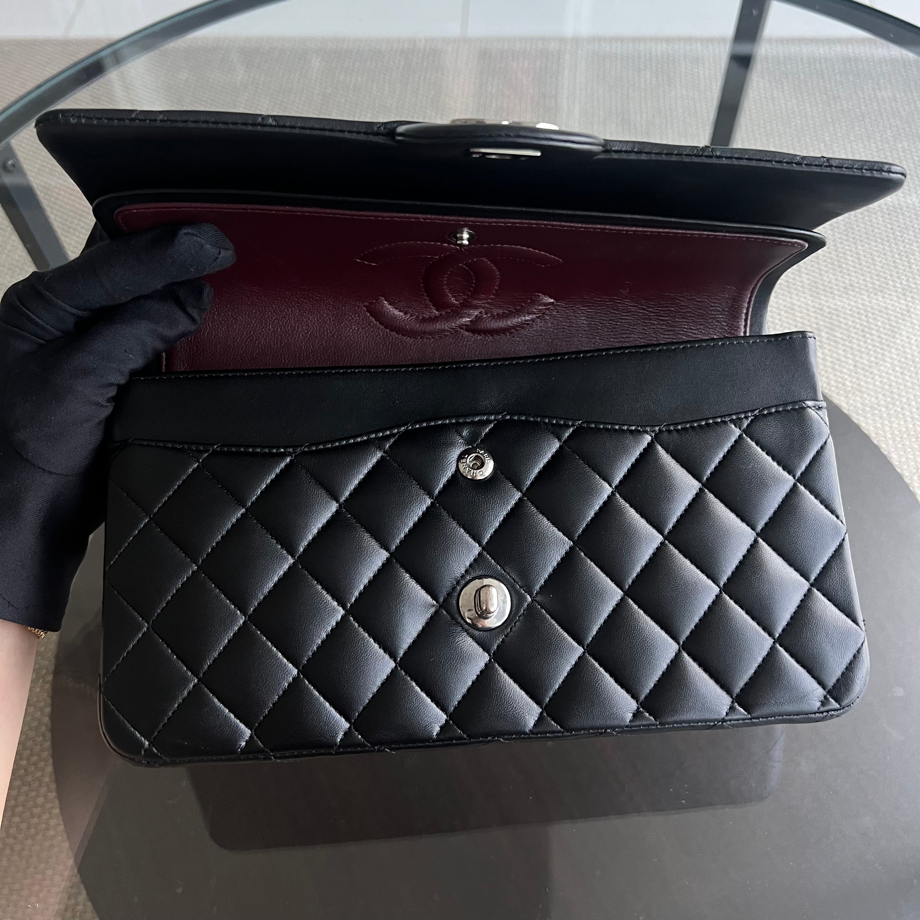 Deposit of Chanel Medium Classic Flap Quilted Lambskin Black Silver Hardware Series 13 - Luxury Evermore