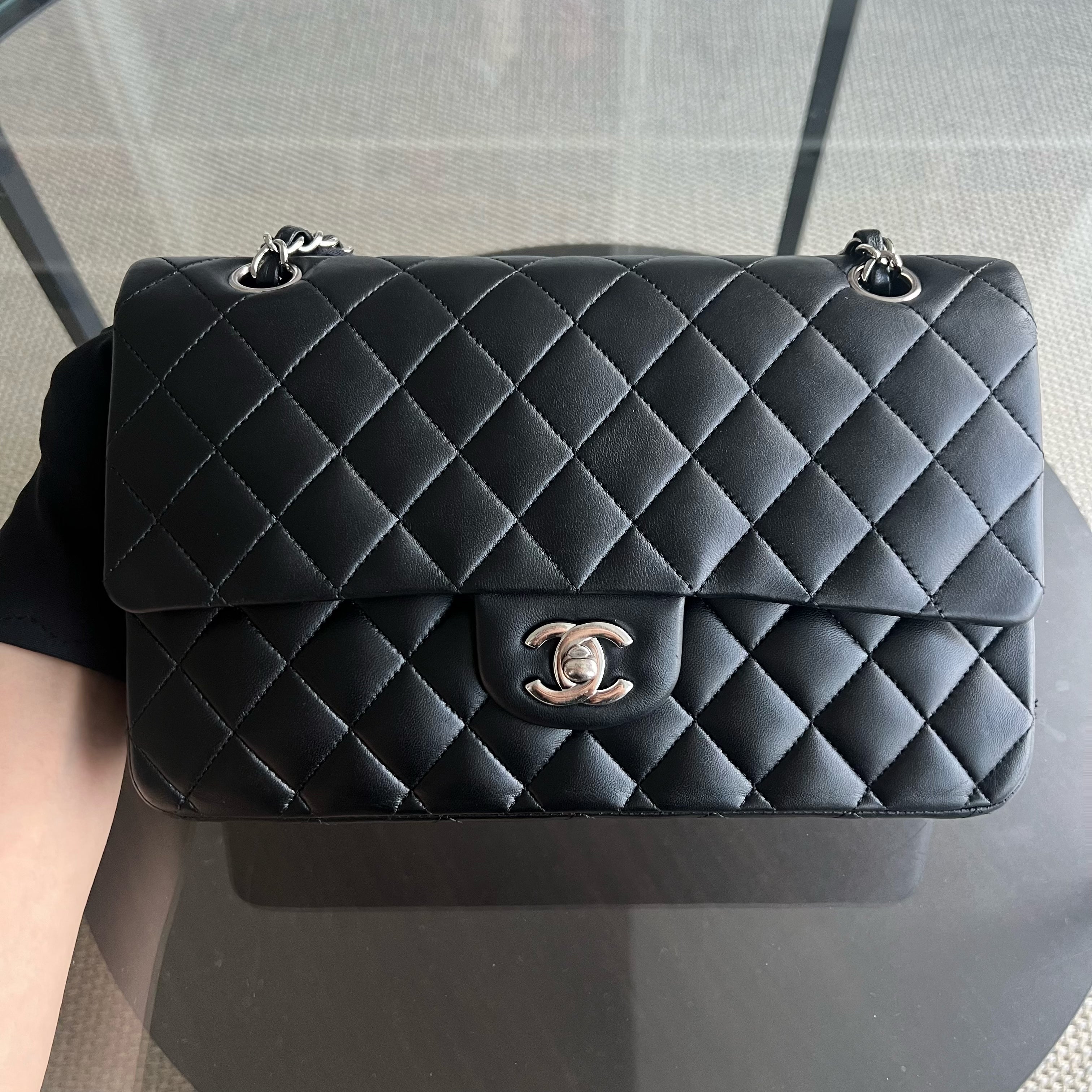 Deposit of Chanel Medium Classic Flap Quilted Lambskin Black Silver Hardware Series 13 - Luxury Evermore