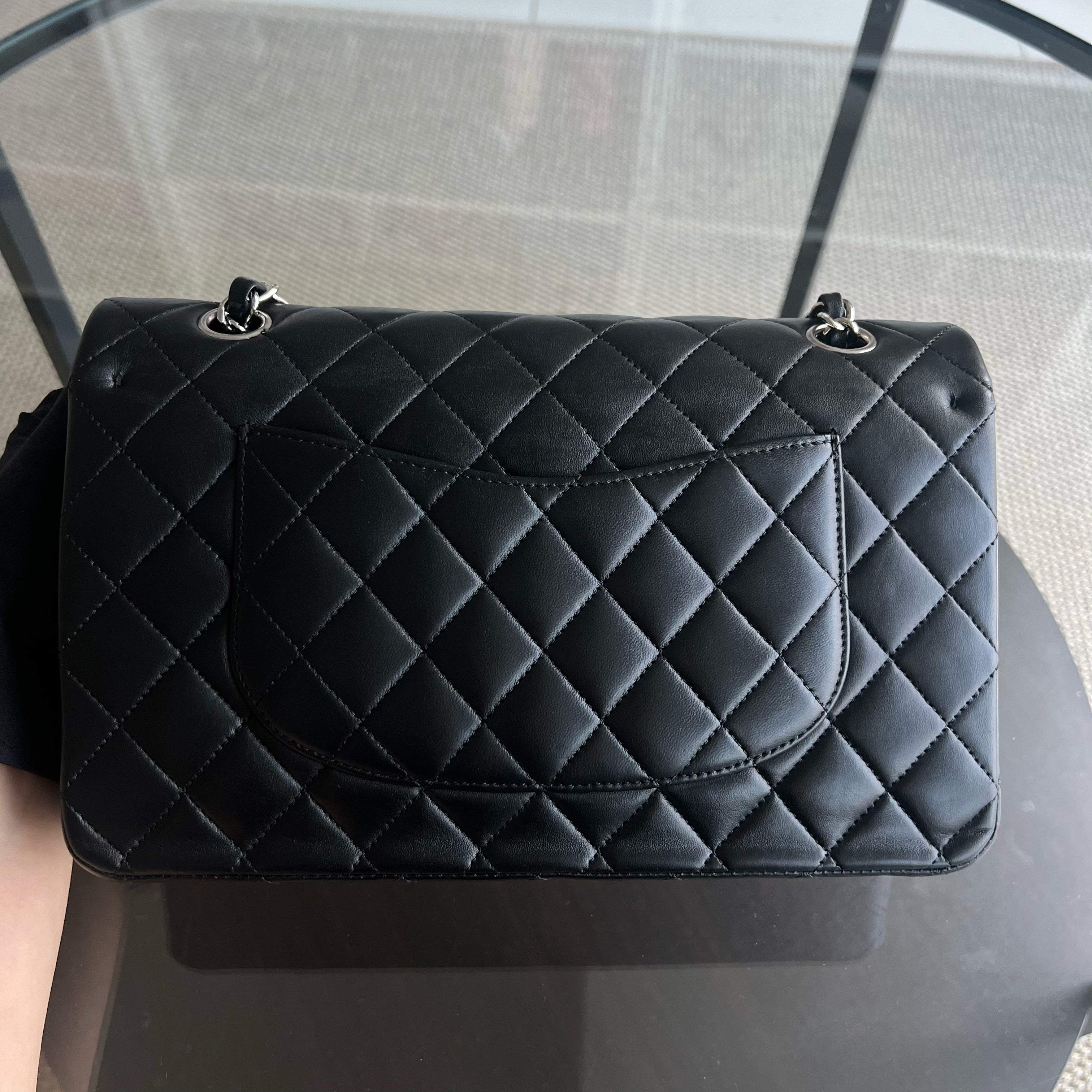 Deposit of Chanel Medium Classic Flap Quilted Lambskin Black Silver Hardware Series 13 - Luxury Evermore