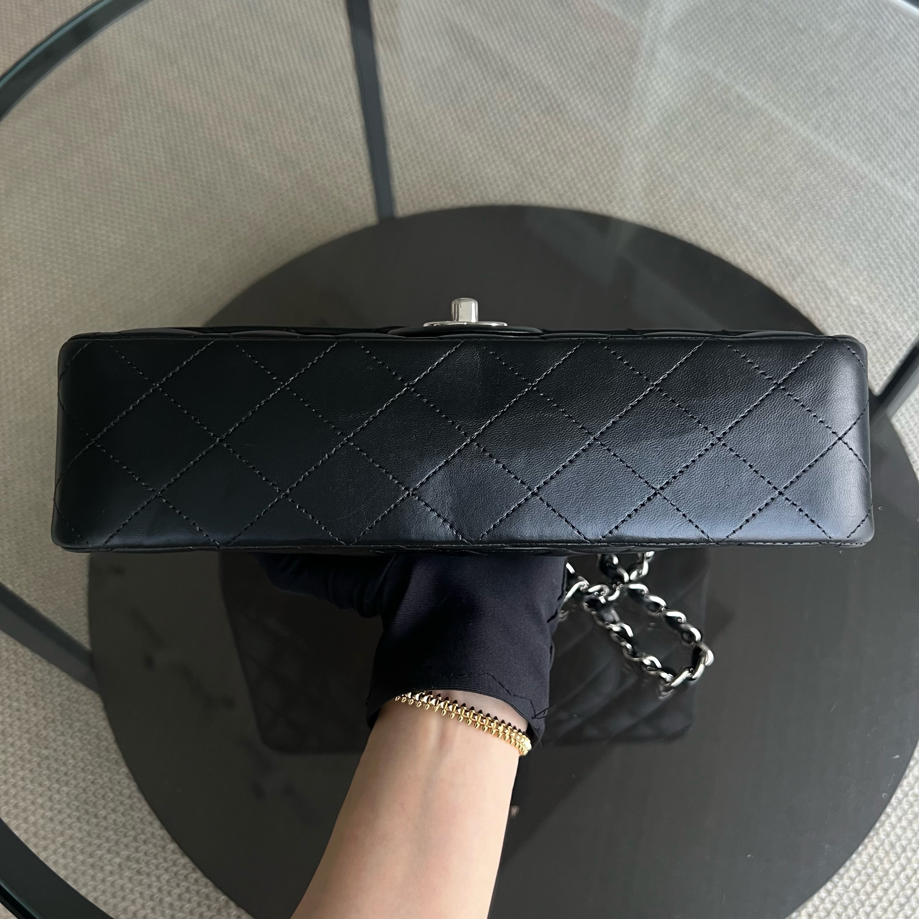 Deposit of Chanel Medium Classic Flap Quilted Lambskin Black Silver Hardware Series 13 - Luxury Evermore