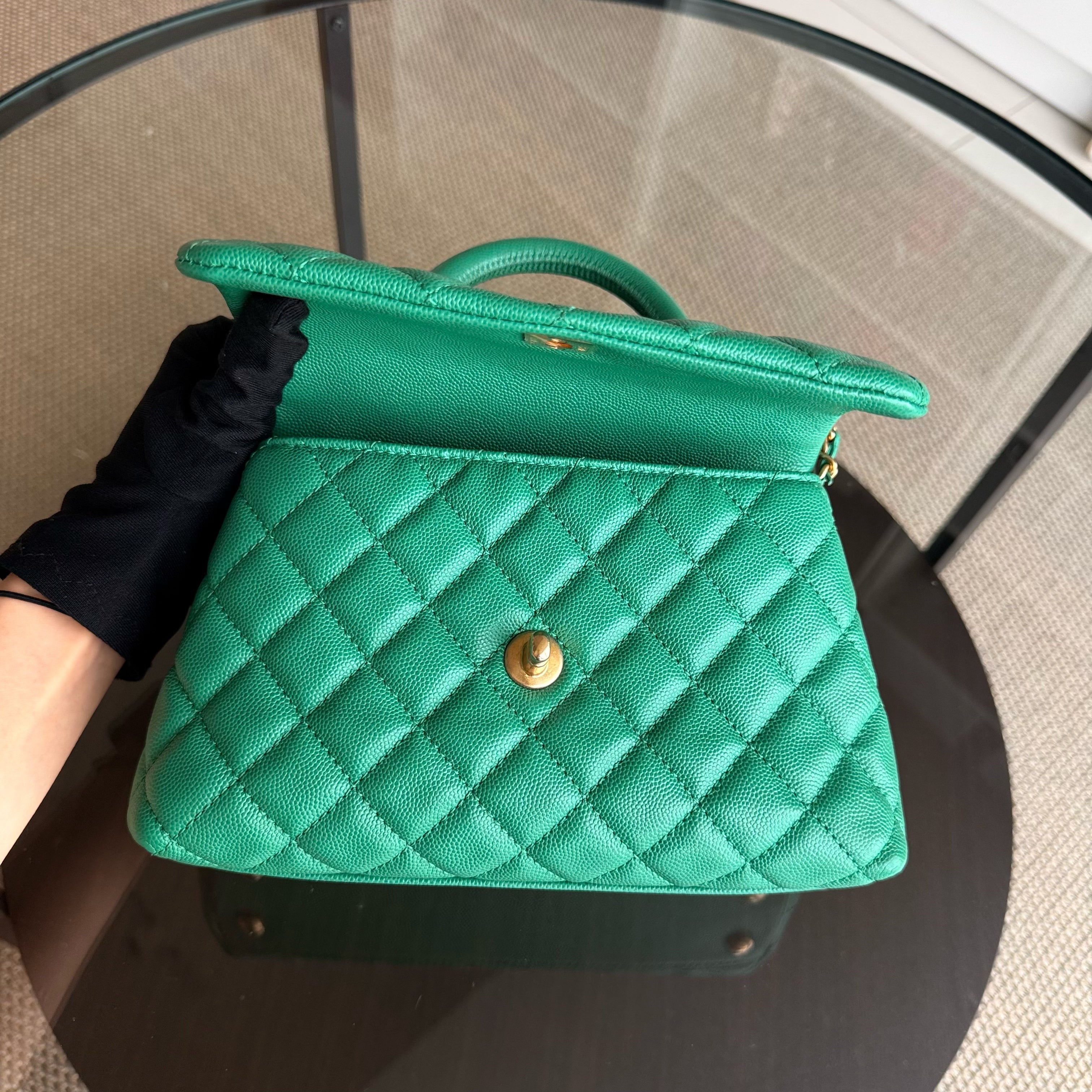 Chanel Coco Handle Small - Caviar Quilted Green Gold Hardware Series 23