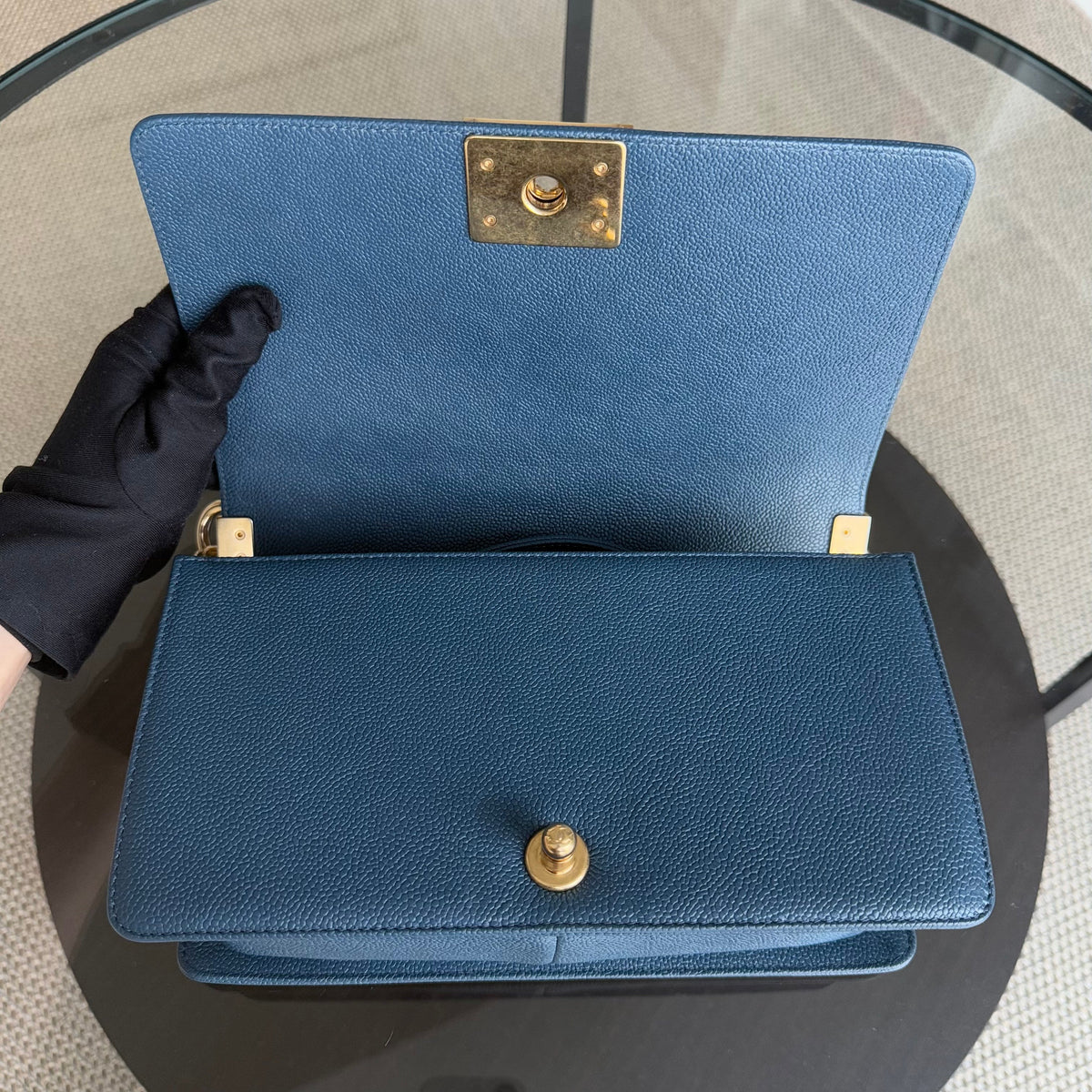 Chanel Boy Medium - Caviar 25CM Quilted Blue Gold Hardware Series 23 (Copy)