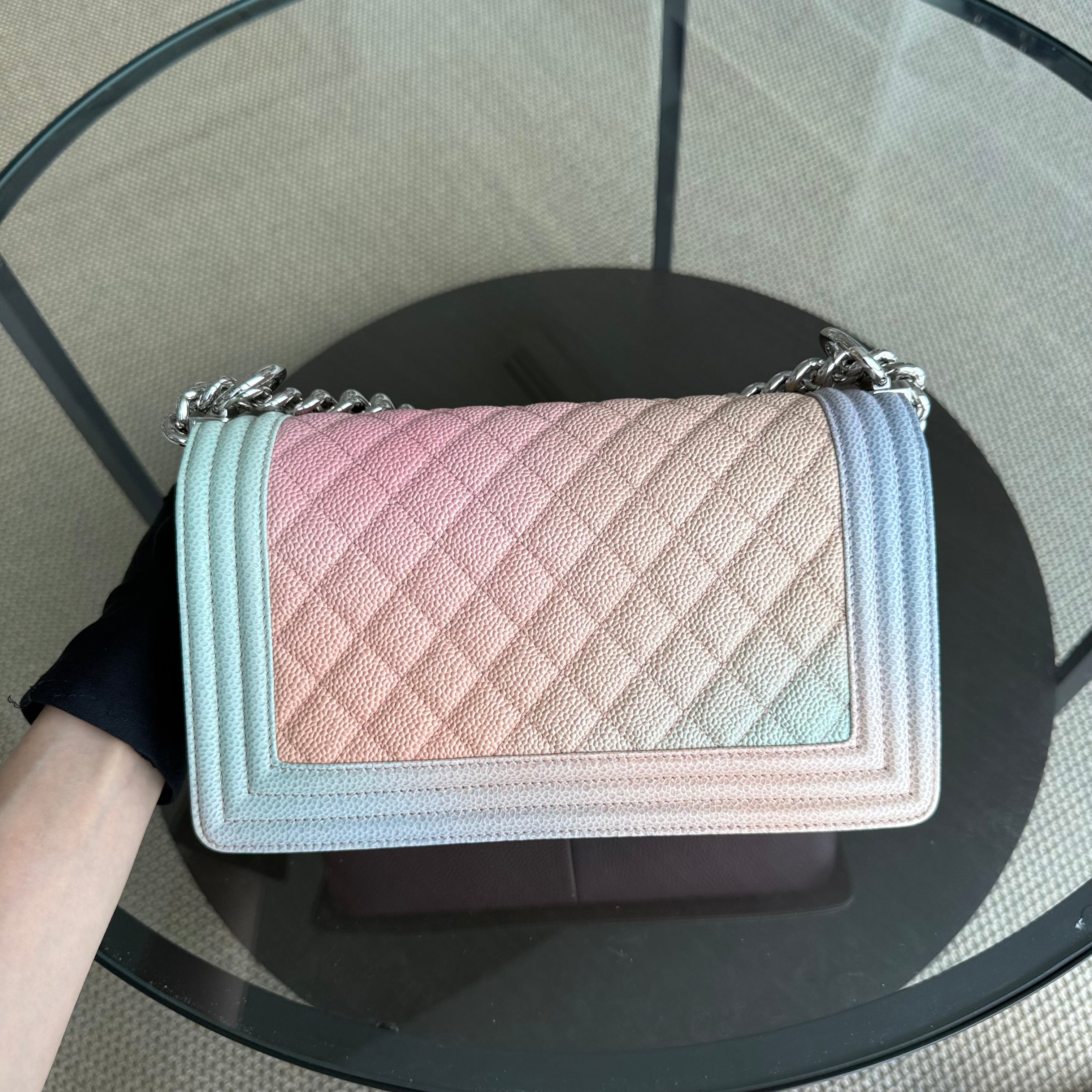 Chanel Boy Medium - Caviar Rainbow 25CM Limited Edition Quilted Silver Hardware Series 25