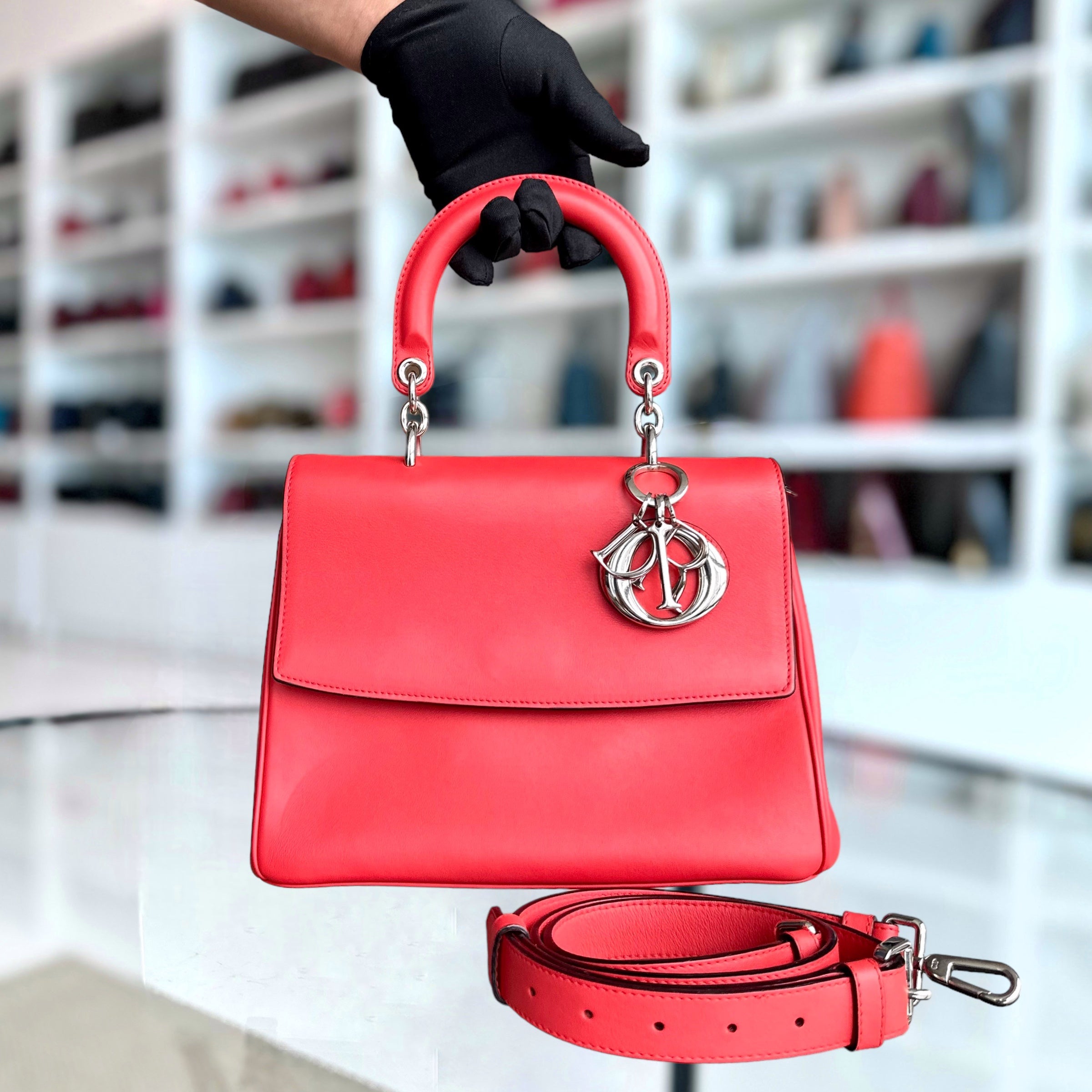 Dior Be Dior Medium Smooth Calfskin Red Hot Pink Silver Hardware - Luxury Evermore