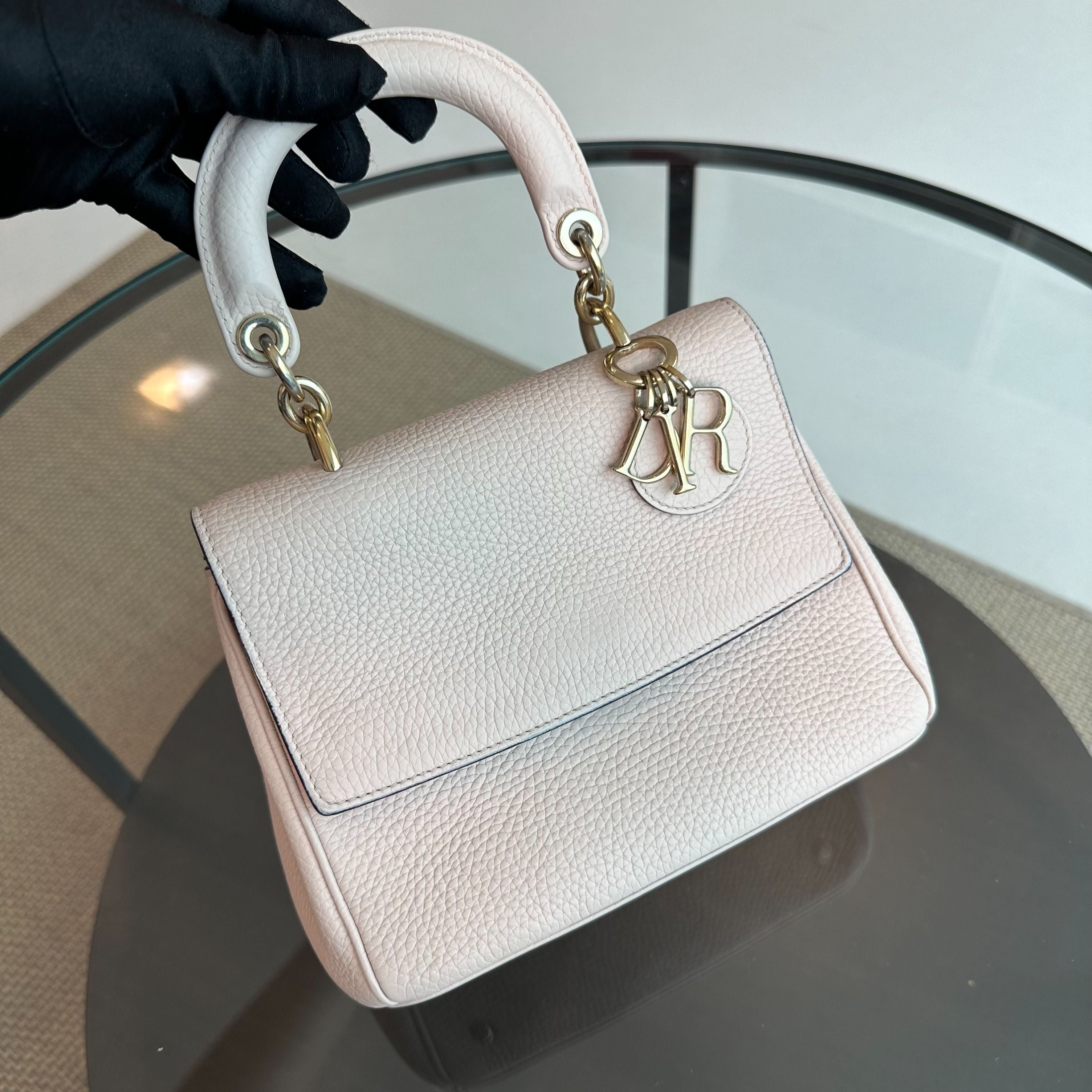 Dior Be Mini Sakura Pink Gold Grained Calfskin GHW - Luxury Evermore