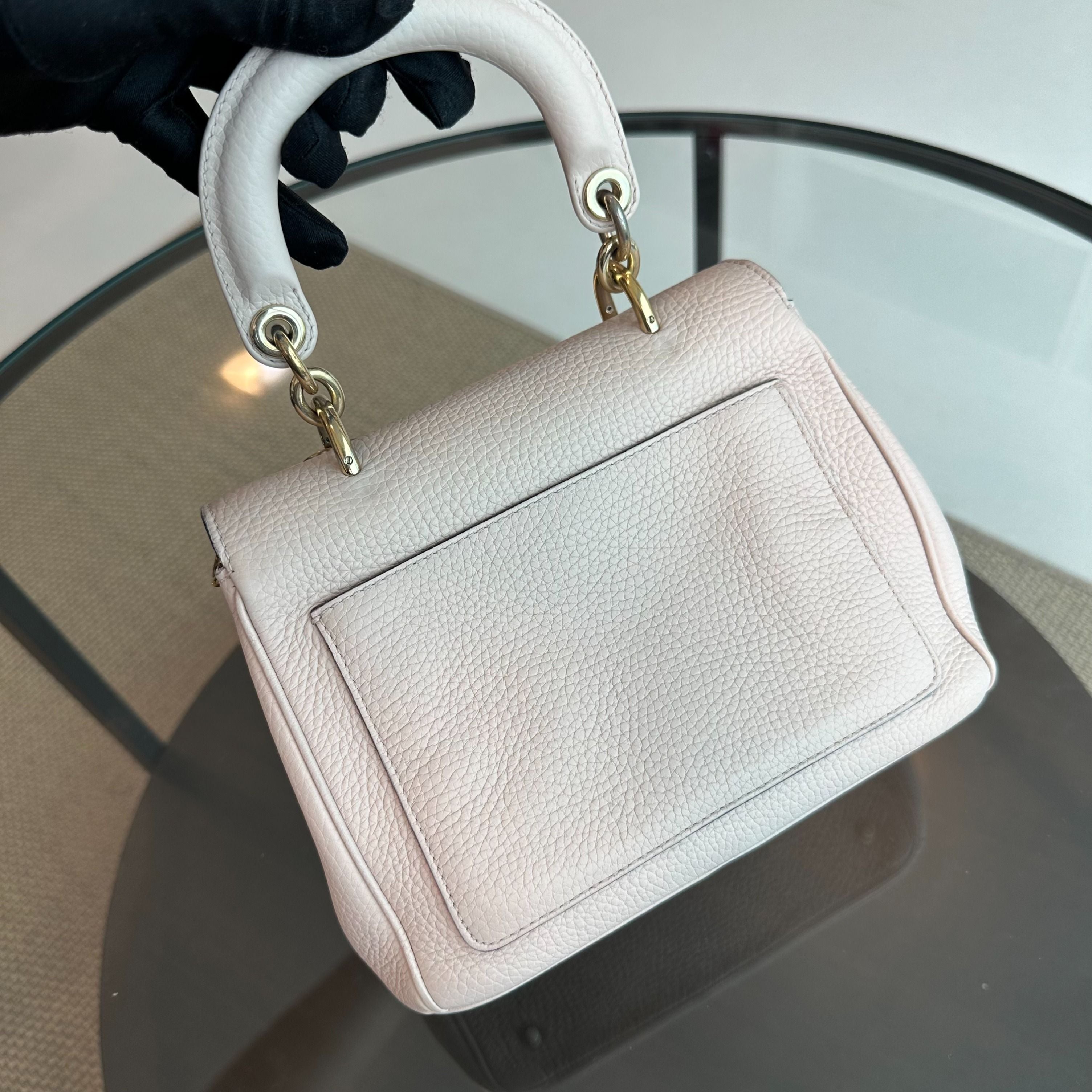 Dior Be Mini Sakura Pink Gold Grained Calfskin GHW - Luxury Evermore