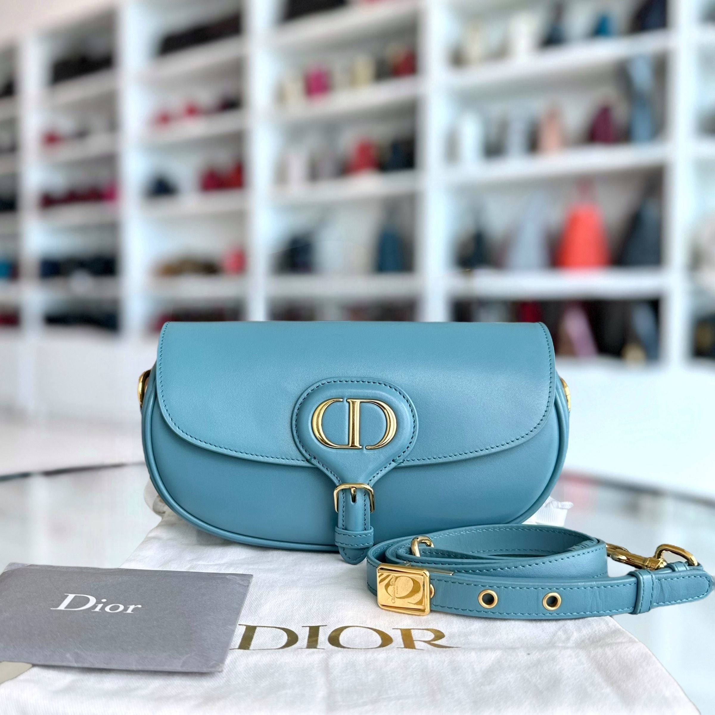 Dior Bobby East West Smooth Calfskin Shoulder Bag Blue GHW - Luxury Evermore