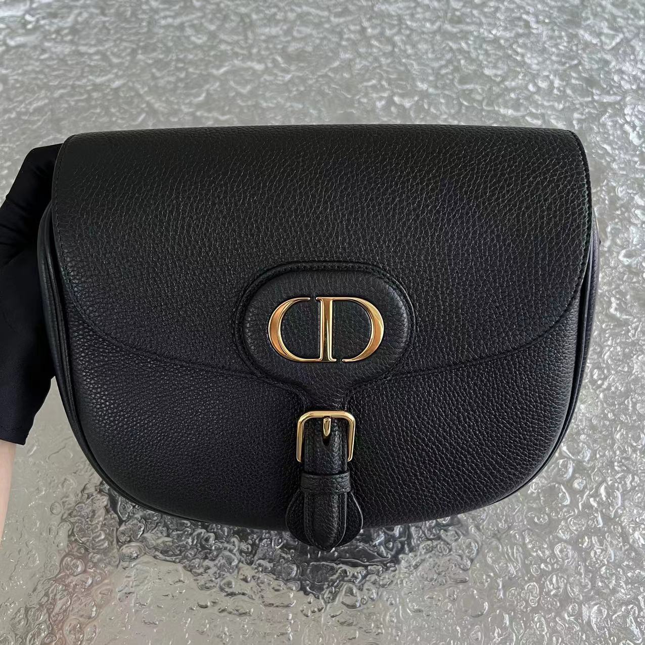 Dior Bobby Large Grained Calfskin Black Golden Hardware With Strap - Luxury Evermore