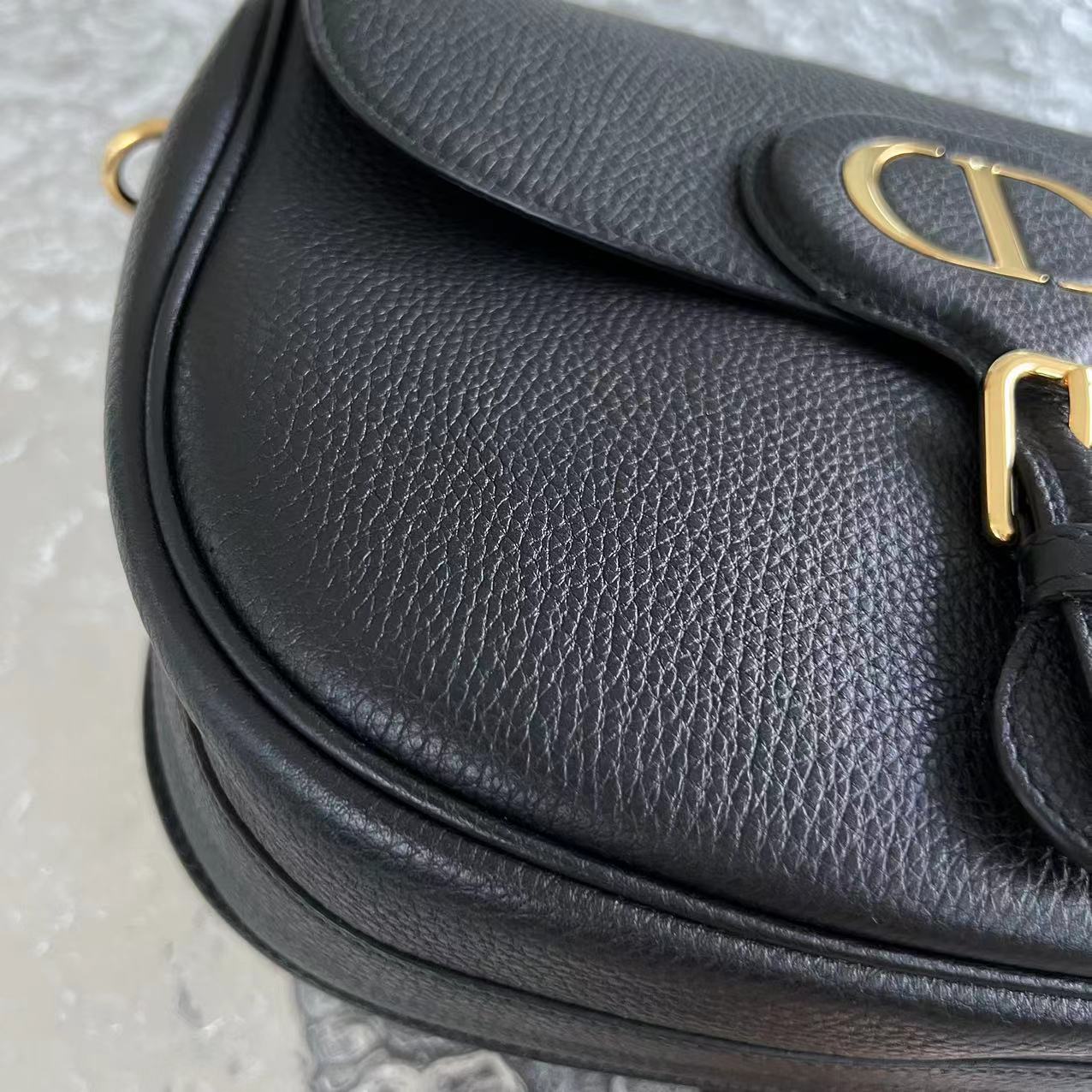 Dior Bobby Large Grained Calfskin Black Golden Hardware With Strap - Luxury Evermore