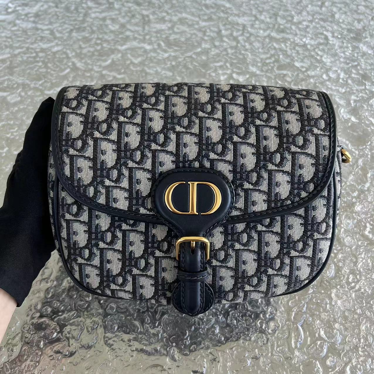 Dior Bobby Medium Oblique Monogram Canvas Dark Blue Golden Hardware - Luxury Evermore