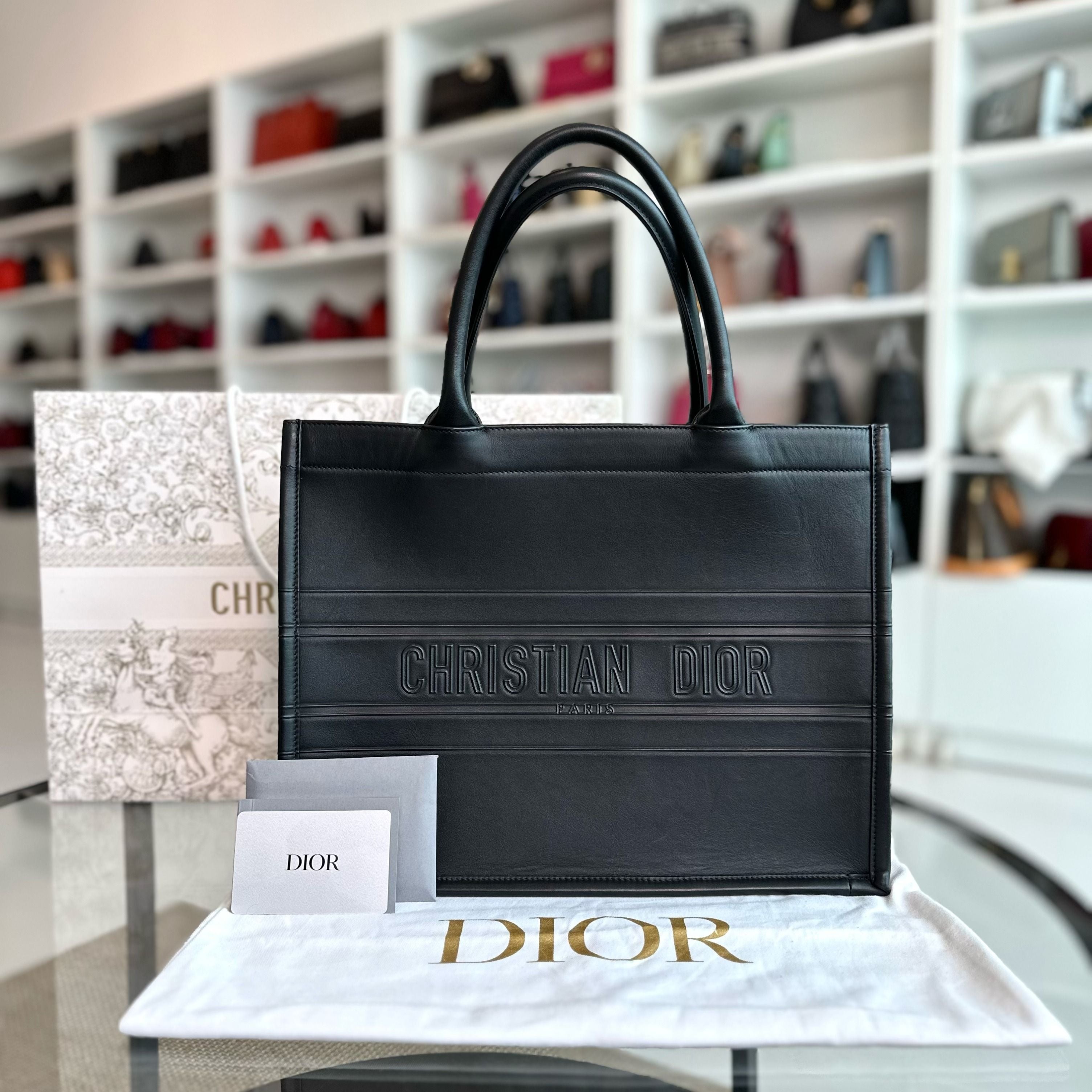 Dior Book Tote Medium 36CM Calfskin Black Top Handle Bag - Luxury Evermore