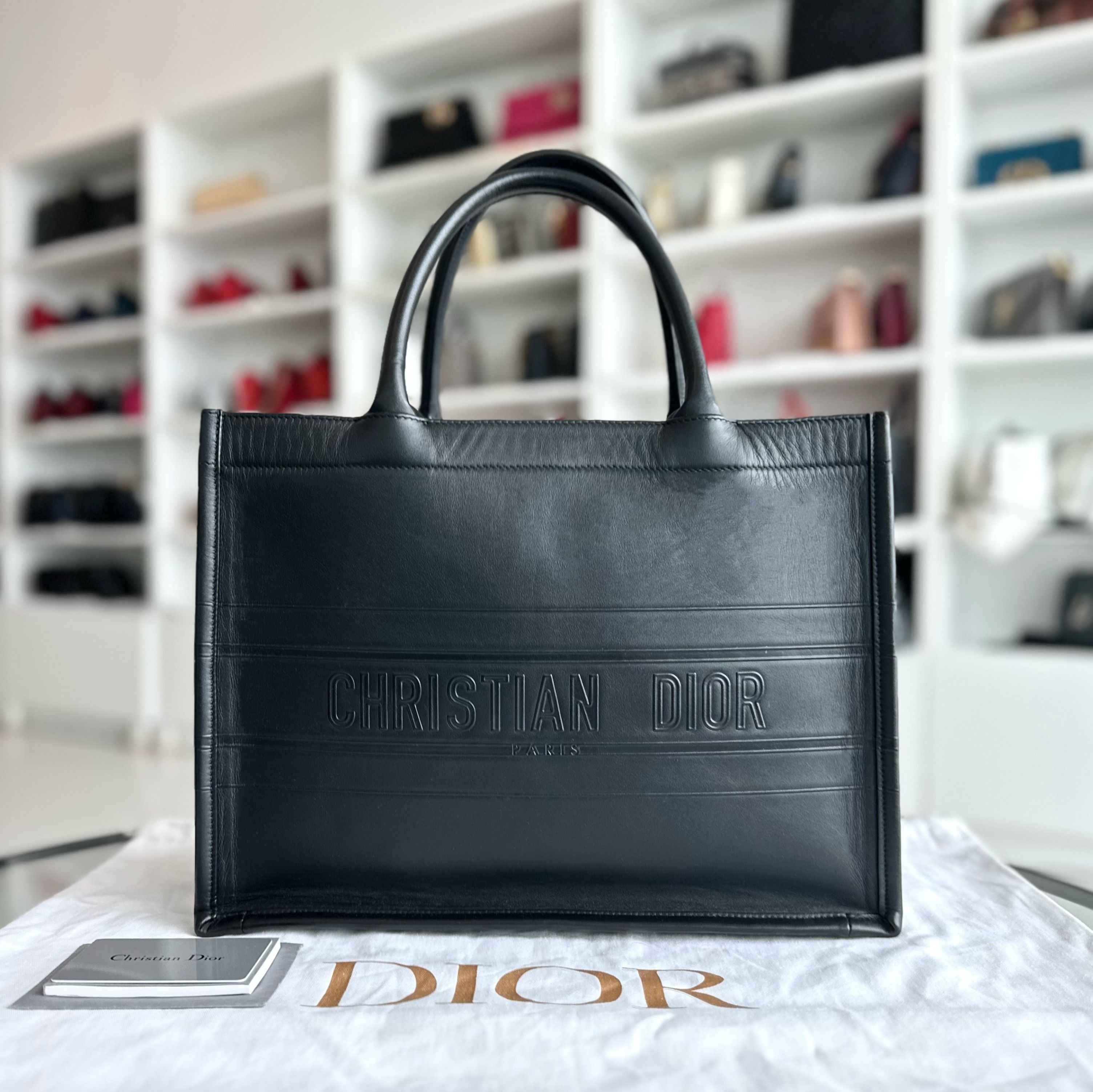 Dior Book Tote Medium 36CM Calfskin Leather Black Top Handle Bag - Luxury Evermore