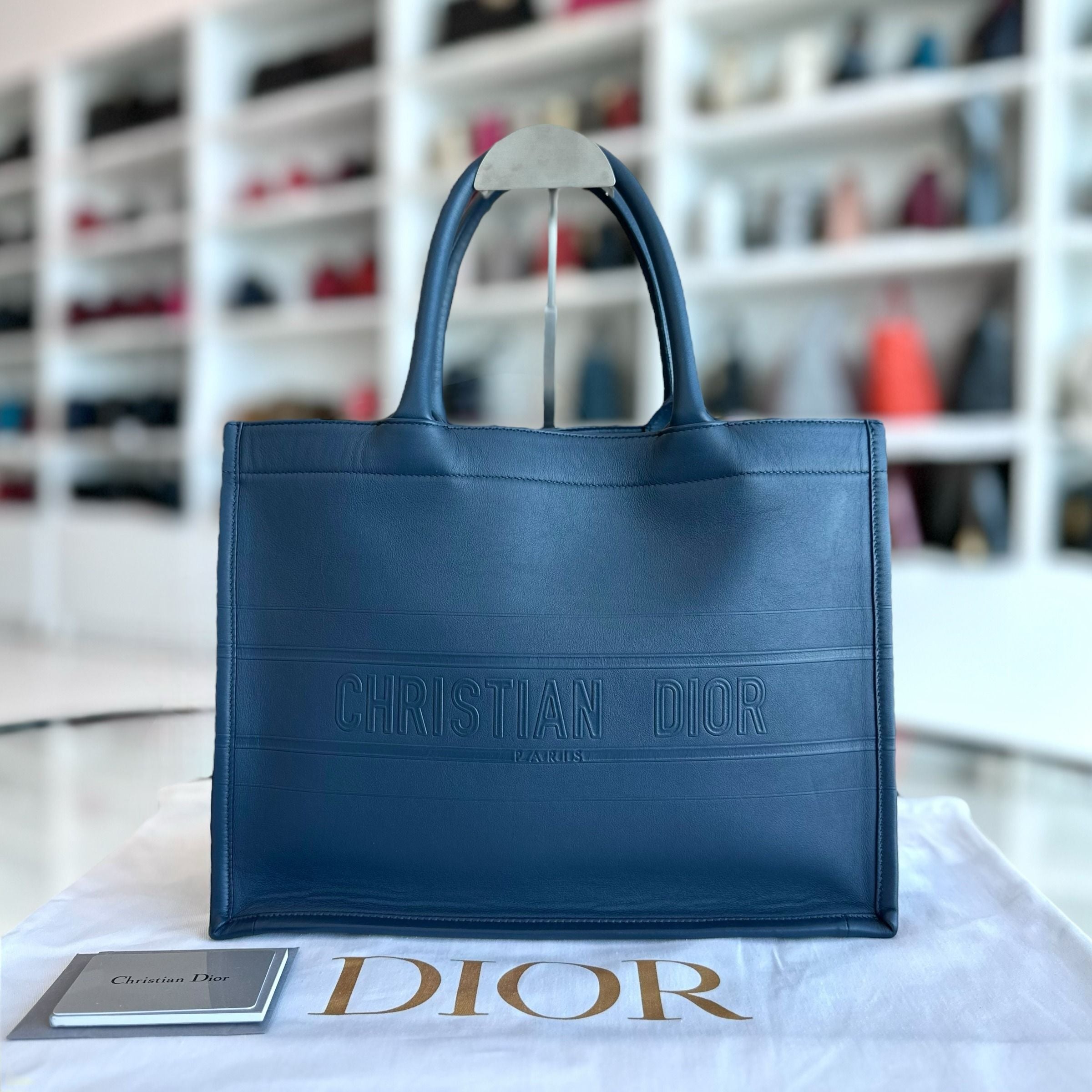 Dior Book Tote Medium Smooth Calfskin Dark Blue - Luxury Evermore