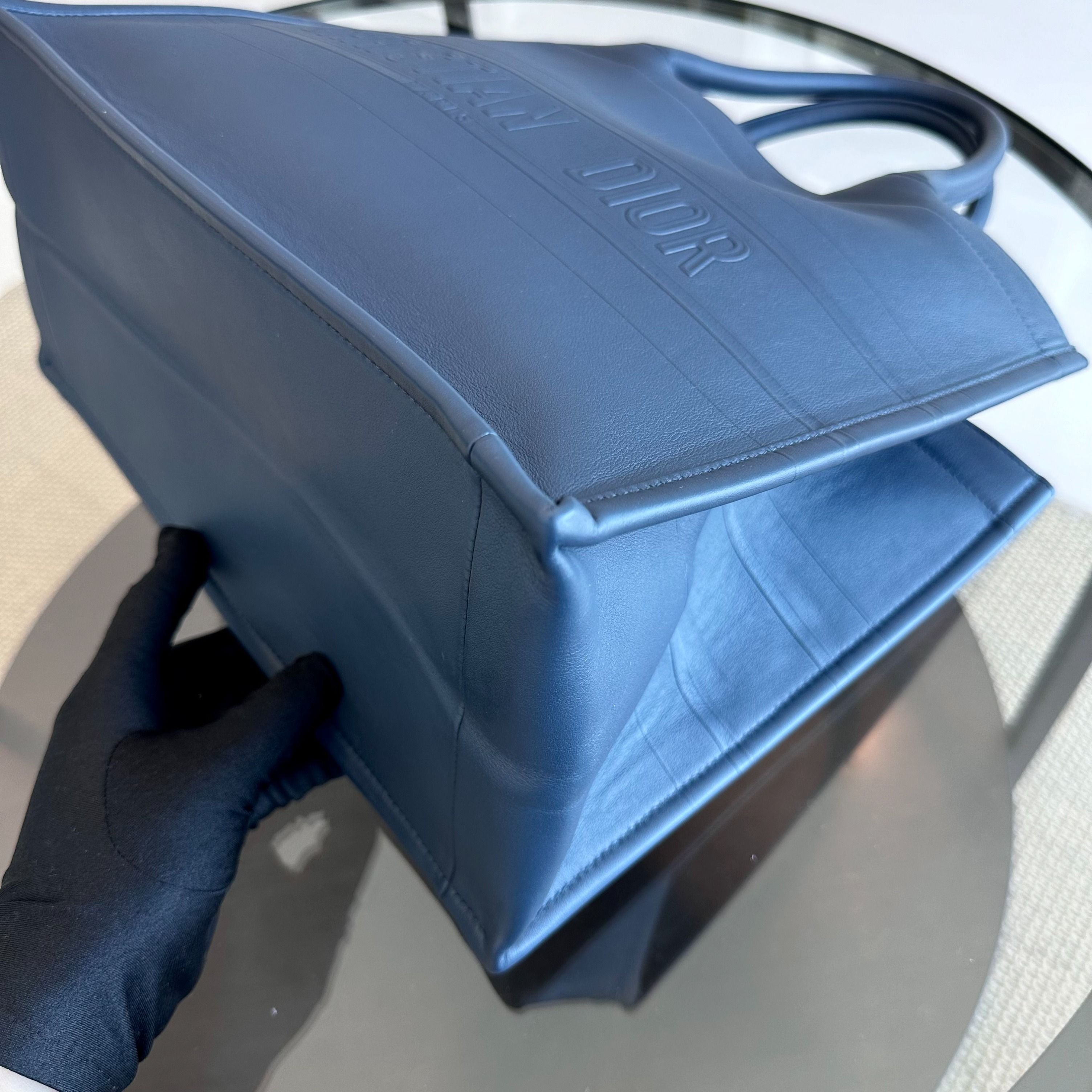 Dior Book Tote Medium Smooth Calfskin Dark Blue - Luxury Evermore