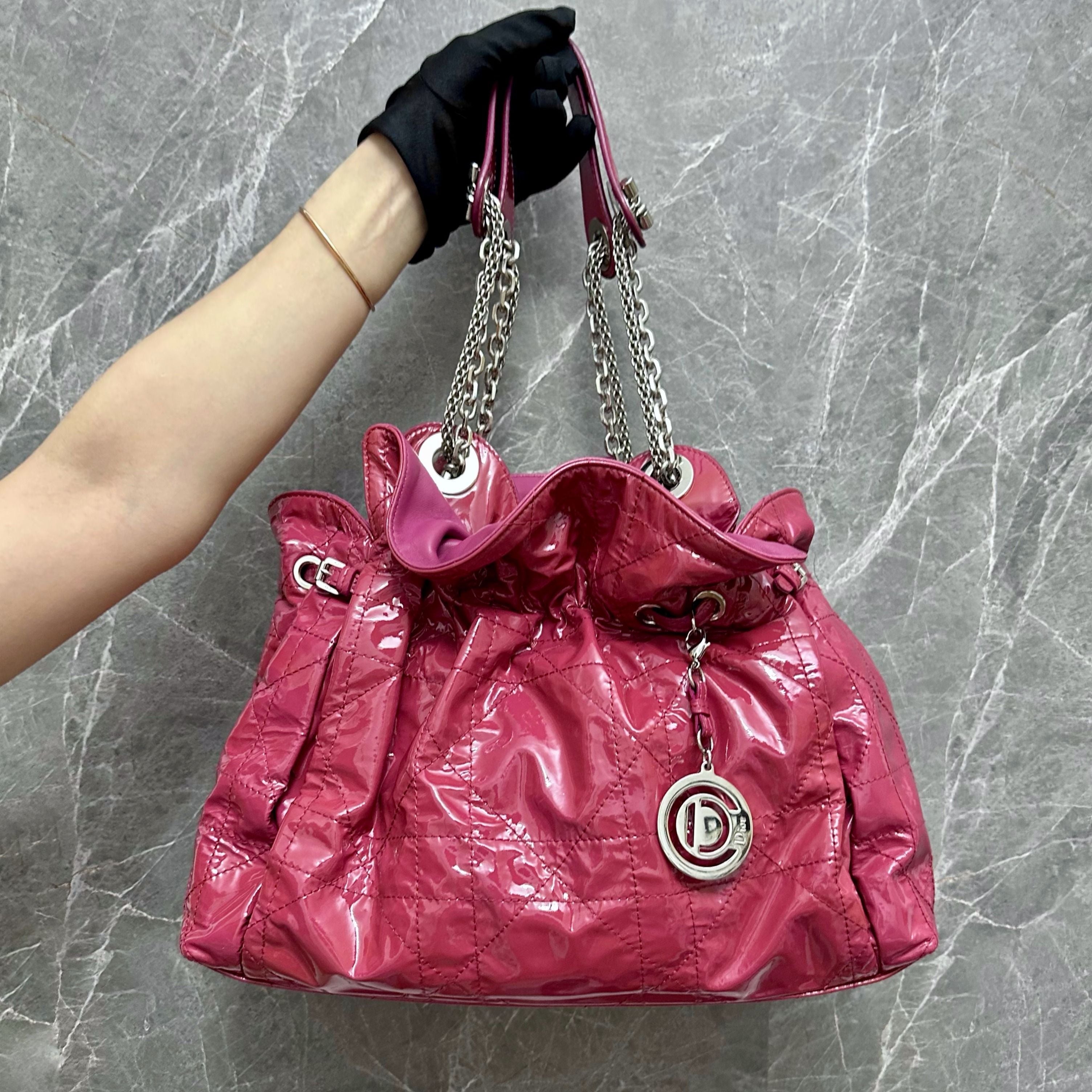 Dior Cannage Le Trente Hobo Patent Leather Pink - Luxury Evermore