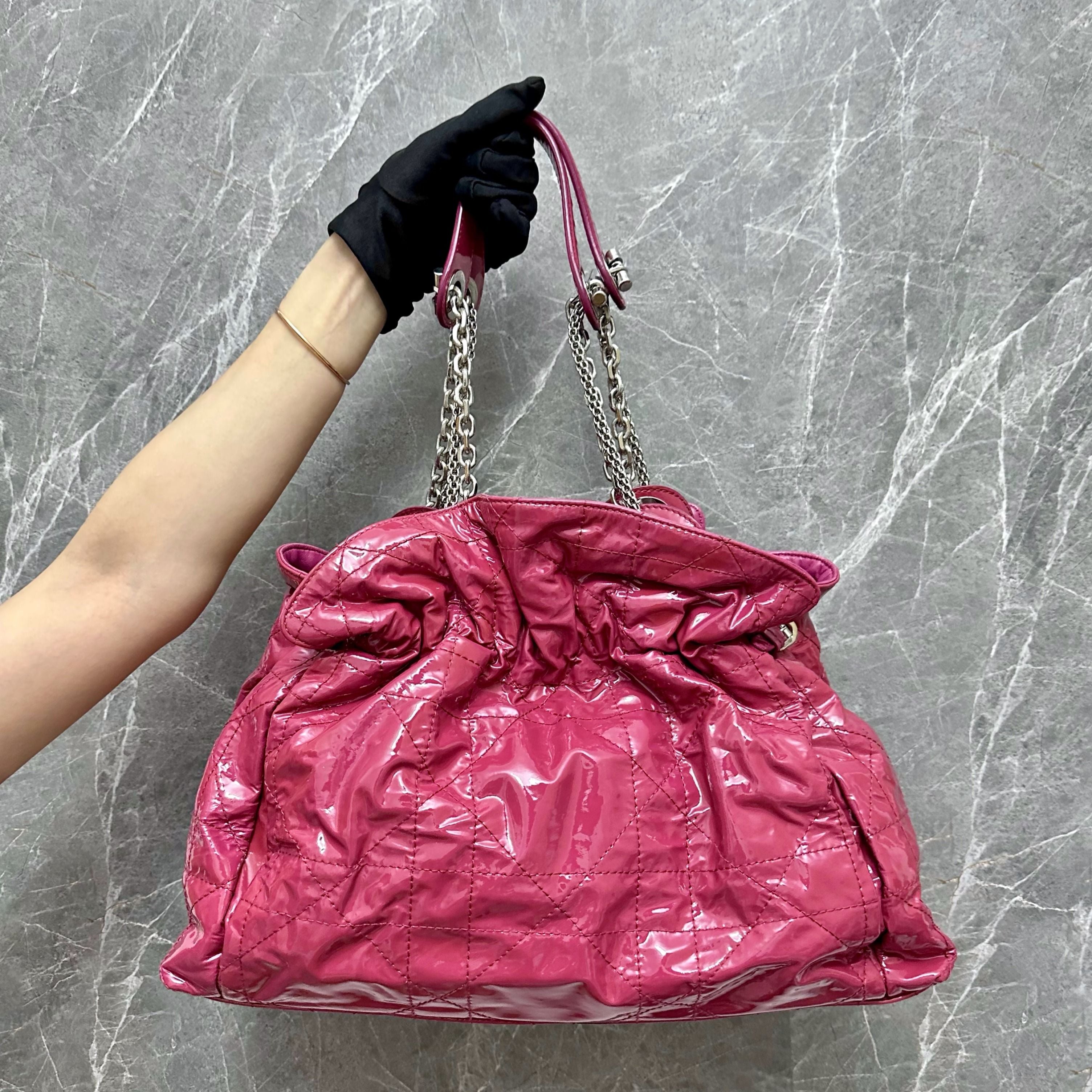 Dior Cannage Le Trente Hobo Patent Leather Pink - Luxury Evermore