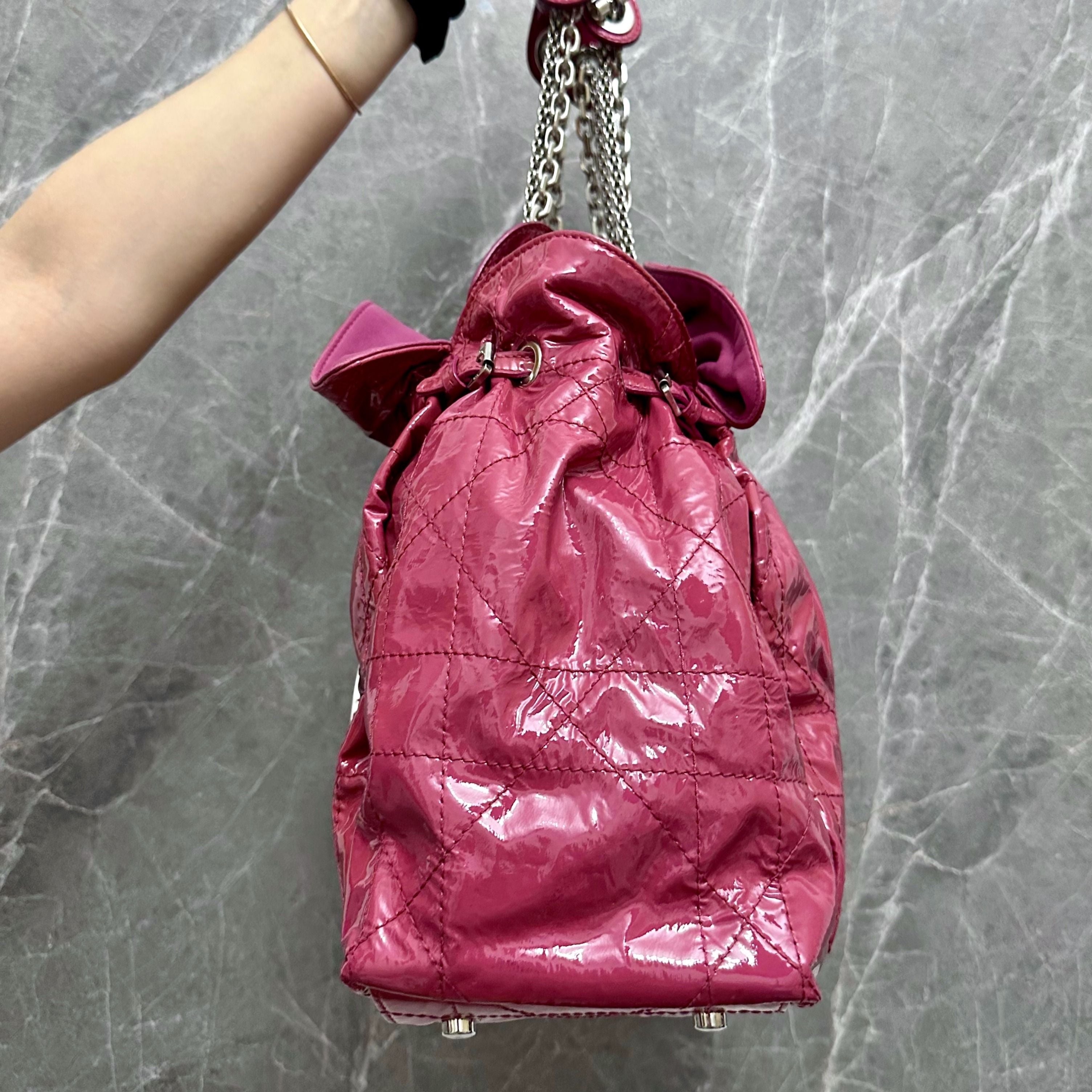 Dior Cannage Le Trente Hobo Patent Leather Pink - Luxury Evermore