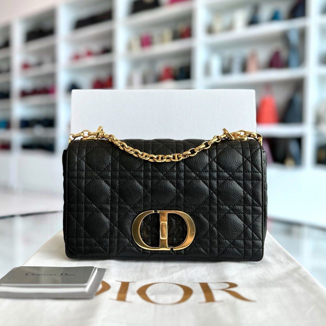 Dior Caro Medium Cannage Calfskin Black GHW - Luxury Evermore