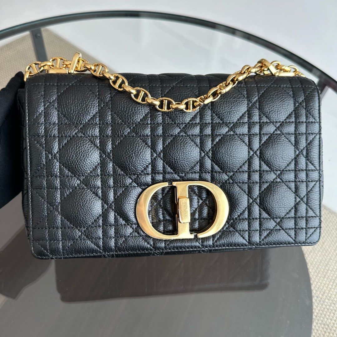 Dior Caro Medium Cannage Calfskin Black GHW - Luxury Evermore