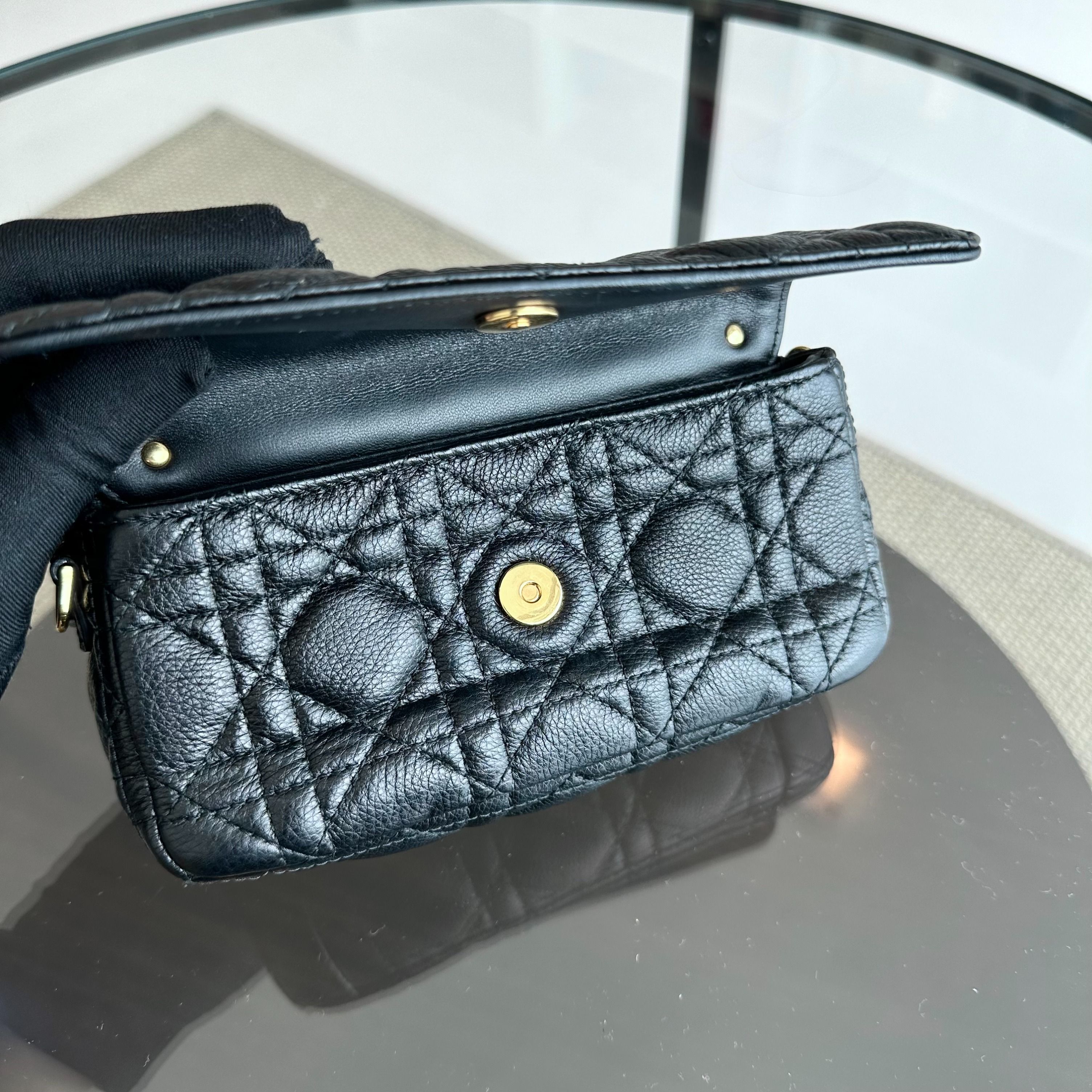 Dior Caro Pouch WOC Wallet On Chain Cannage Grained Calfskin Black GHW - Luxury Evermore