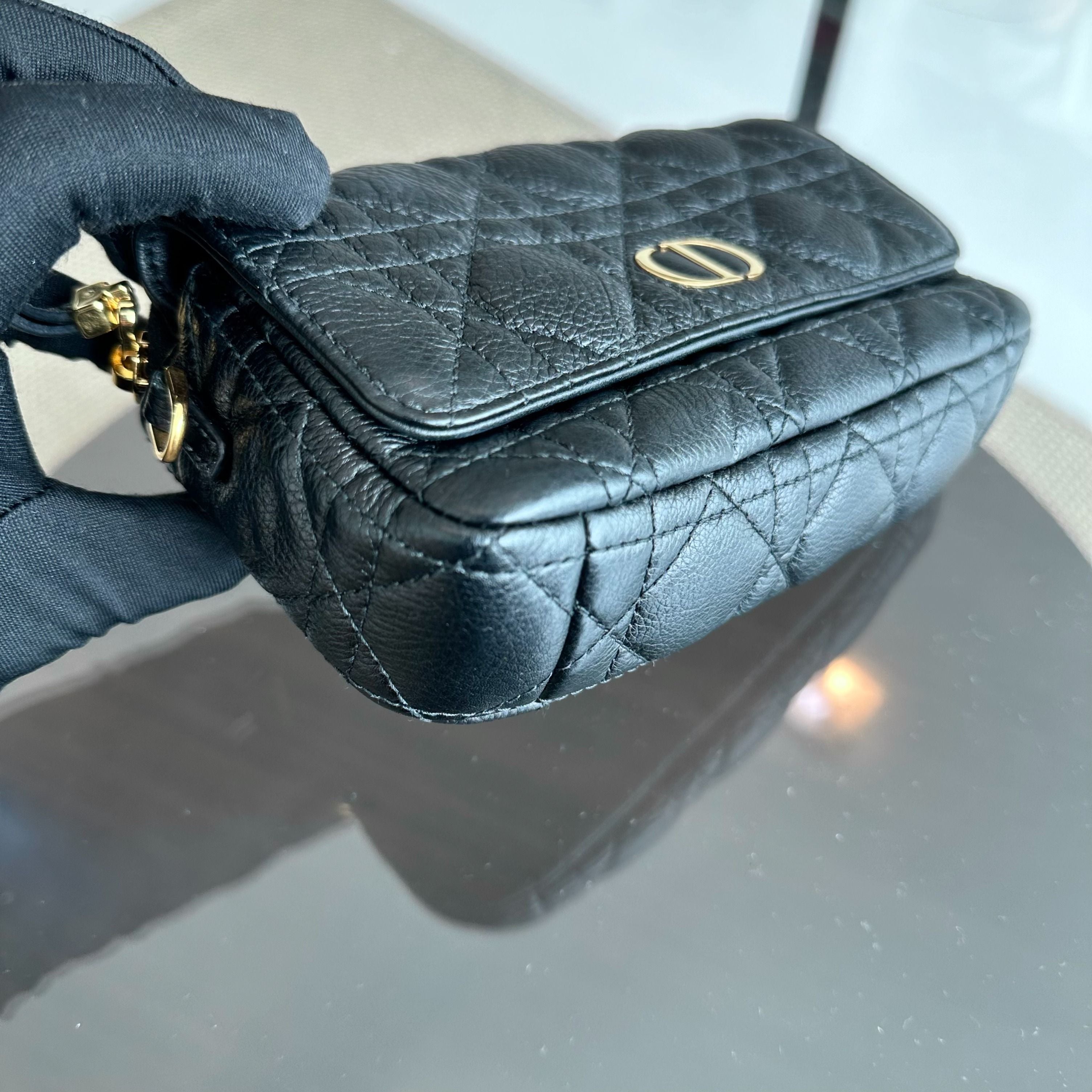 Dior Caro Pouch WOC Wallet On Chain Cannage Grained Calfskin Black GHW - Luxury Evermore