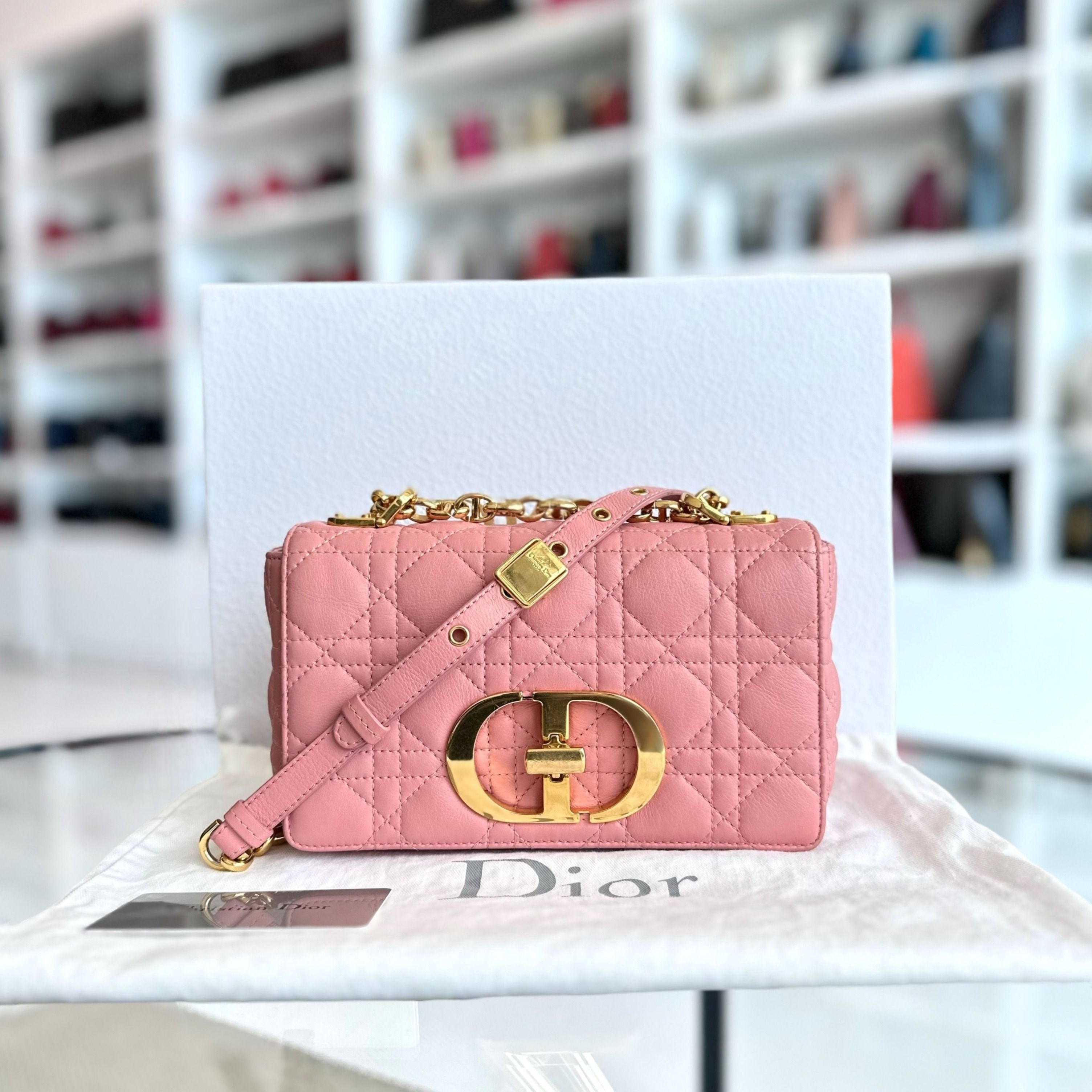 Dior Caro Small Cannage Flap Bag Light Pink Calfskin GHW - Luxury Evermore