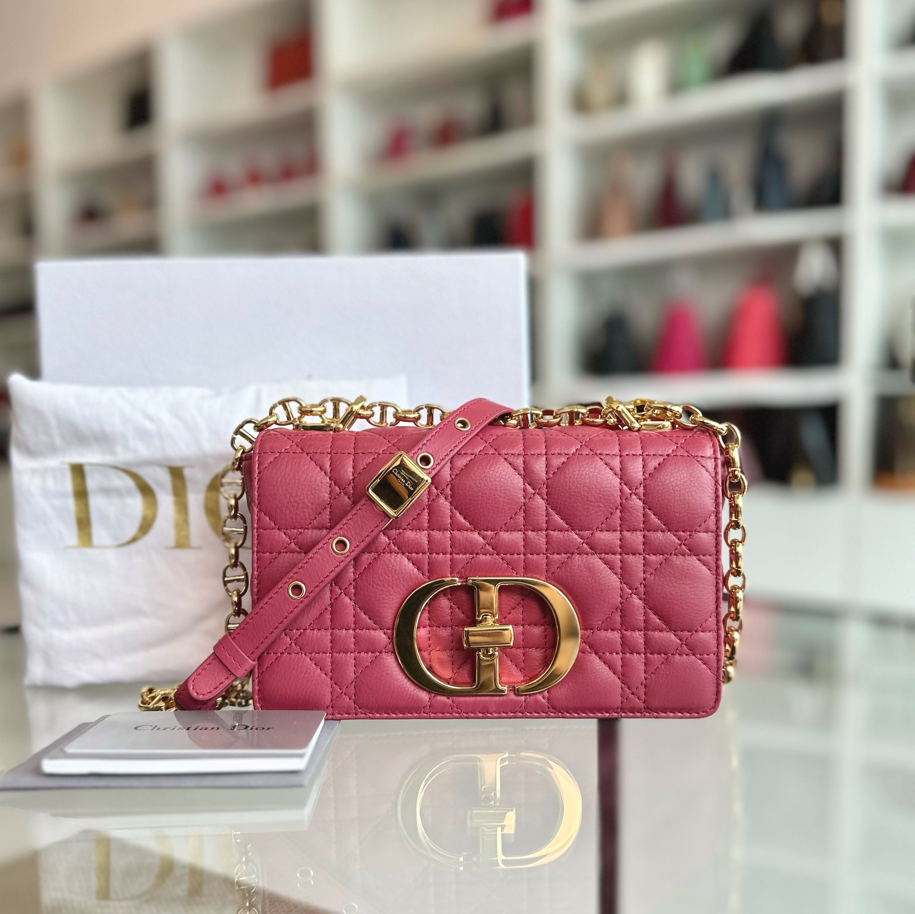 Dior Caro Small Cannage Flap Bag Pink Calfskin GHW - Luxury Evermore