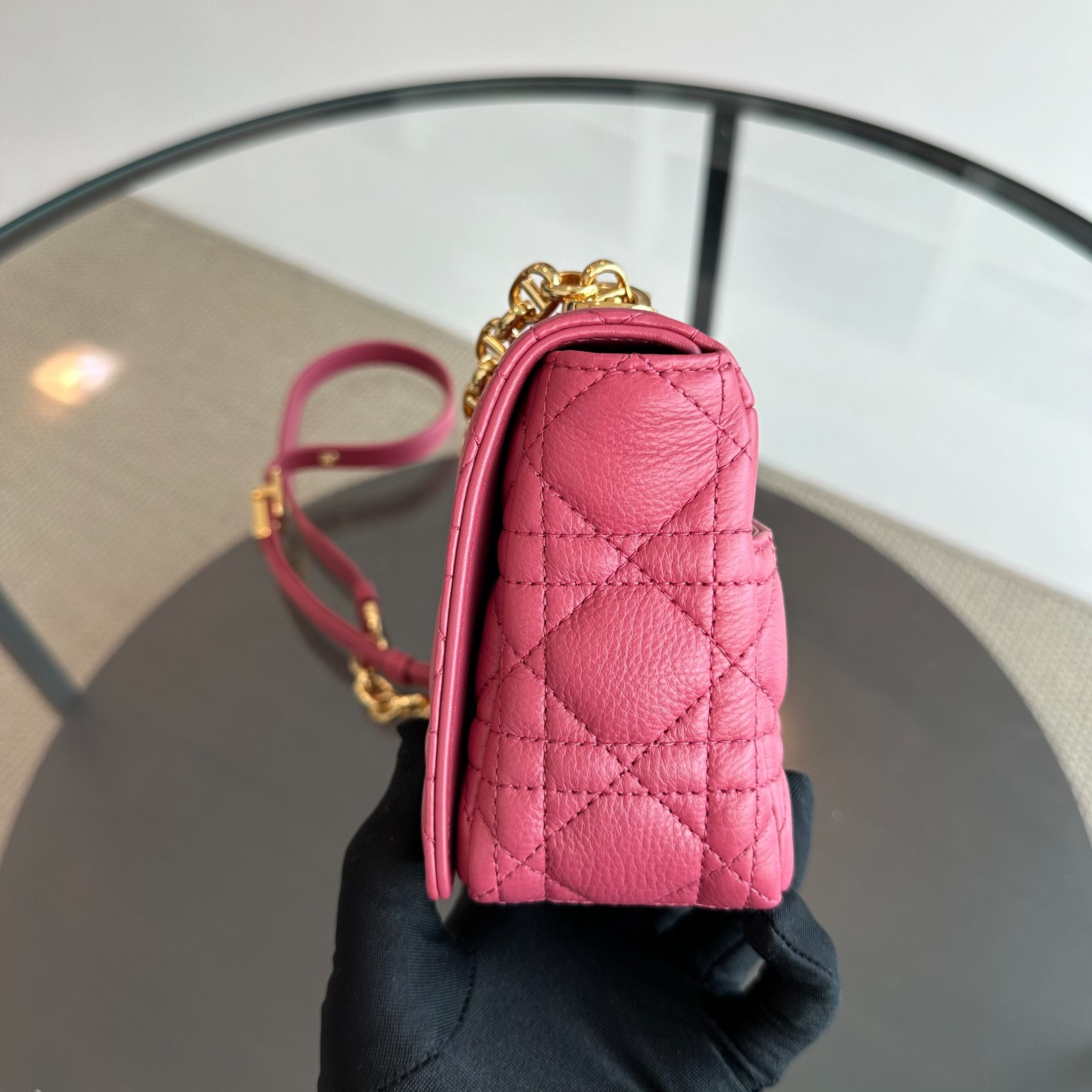 Dior Caro Small Cannage Flap Bag Pink Calfskin GHW - Luxury Evermore