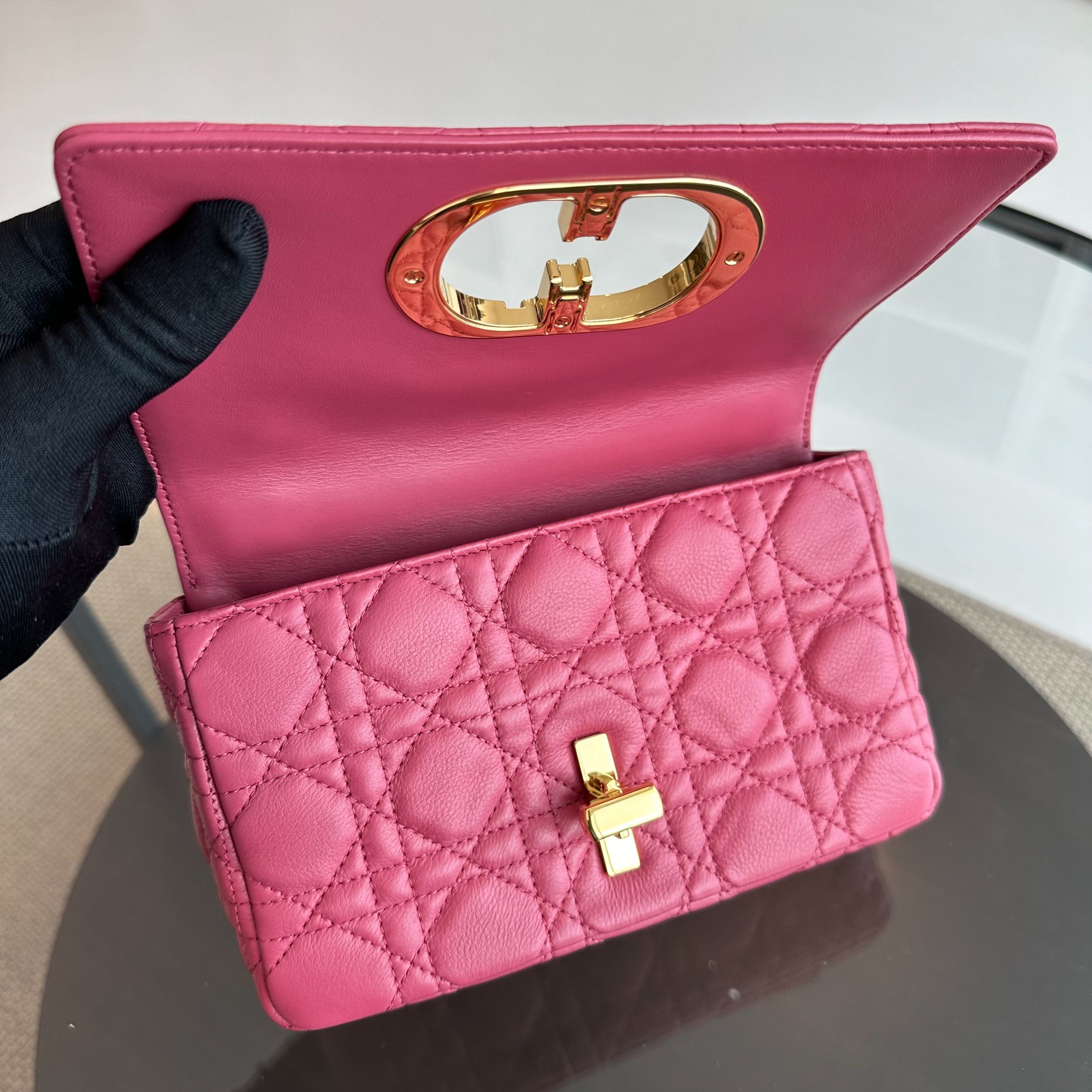 Dior Caro Small Cannage Flap Bag Pink Calfskin GHW - Luxury Evermore