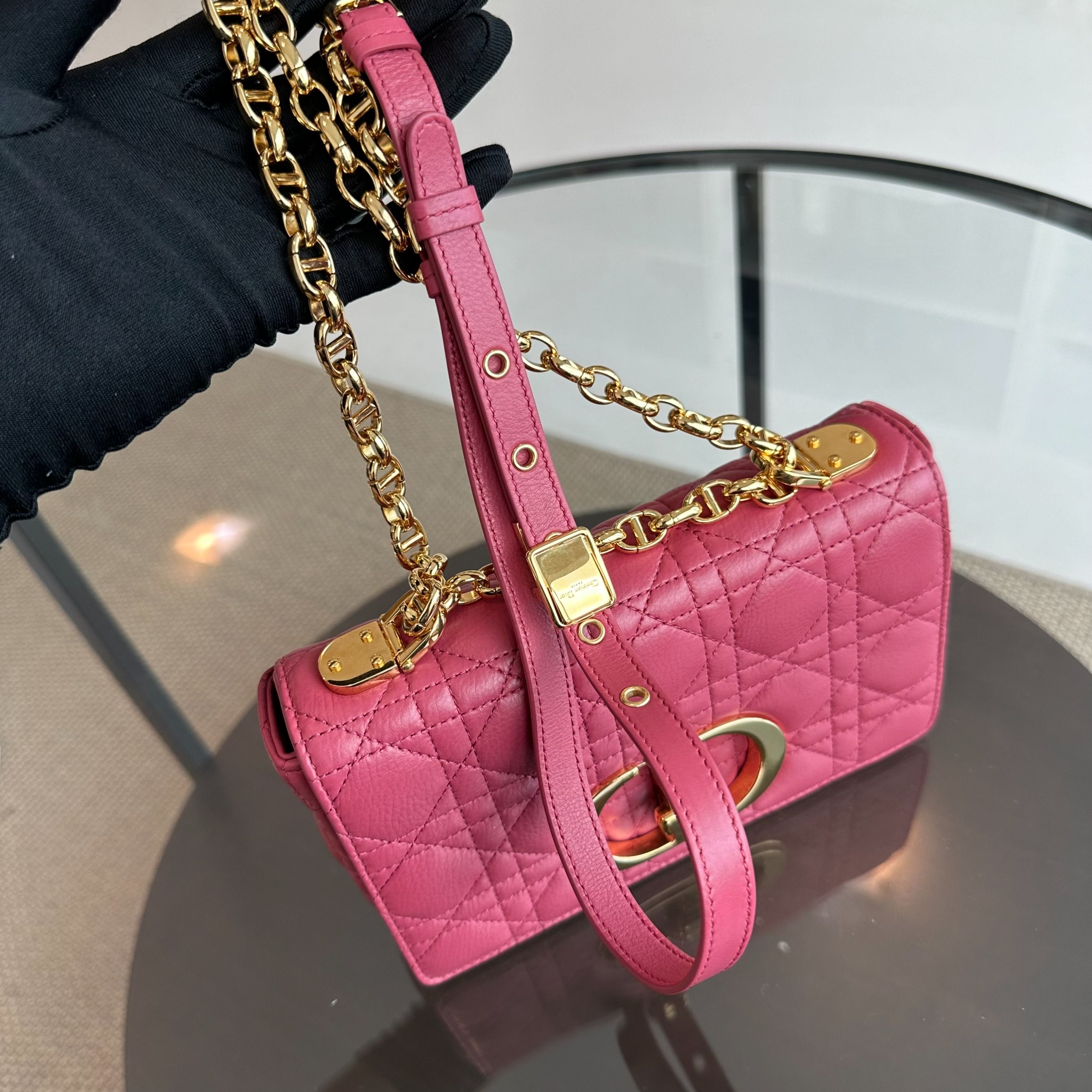 Dior Caro Small Cannage Flap Bag Pink Calfskin GHW - Luxury Evermore