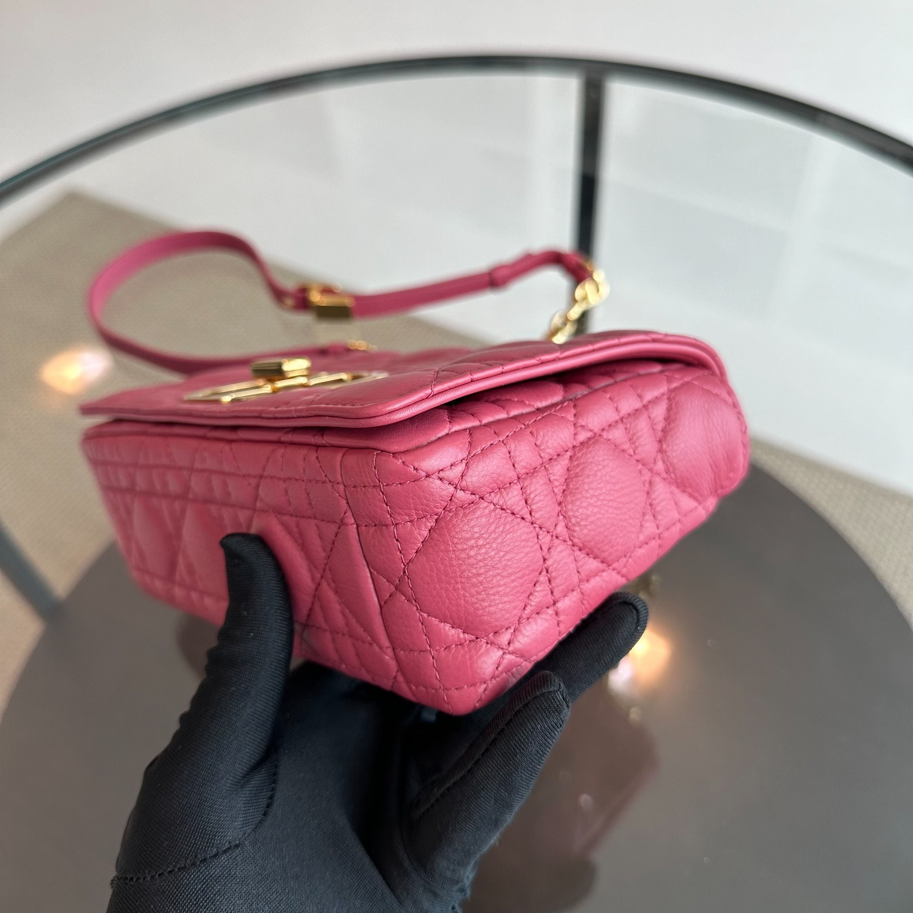 Dior Caro Small Cannage Flap Bag Pink Calfskin GHW - Luxury Evermore