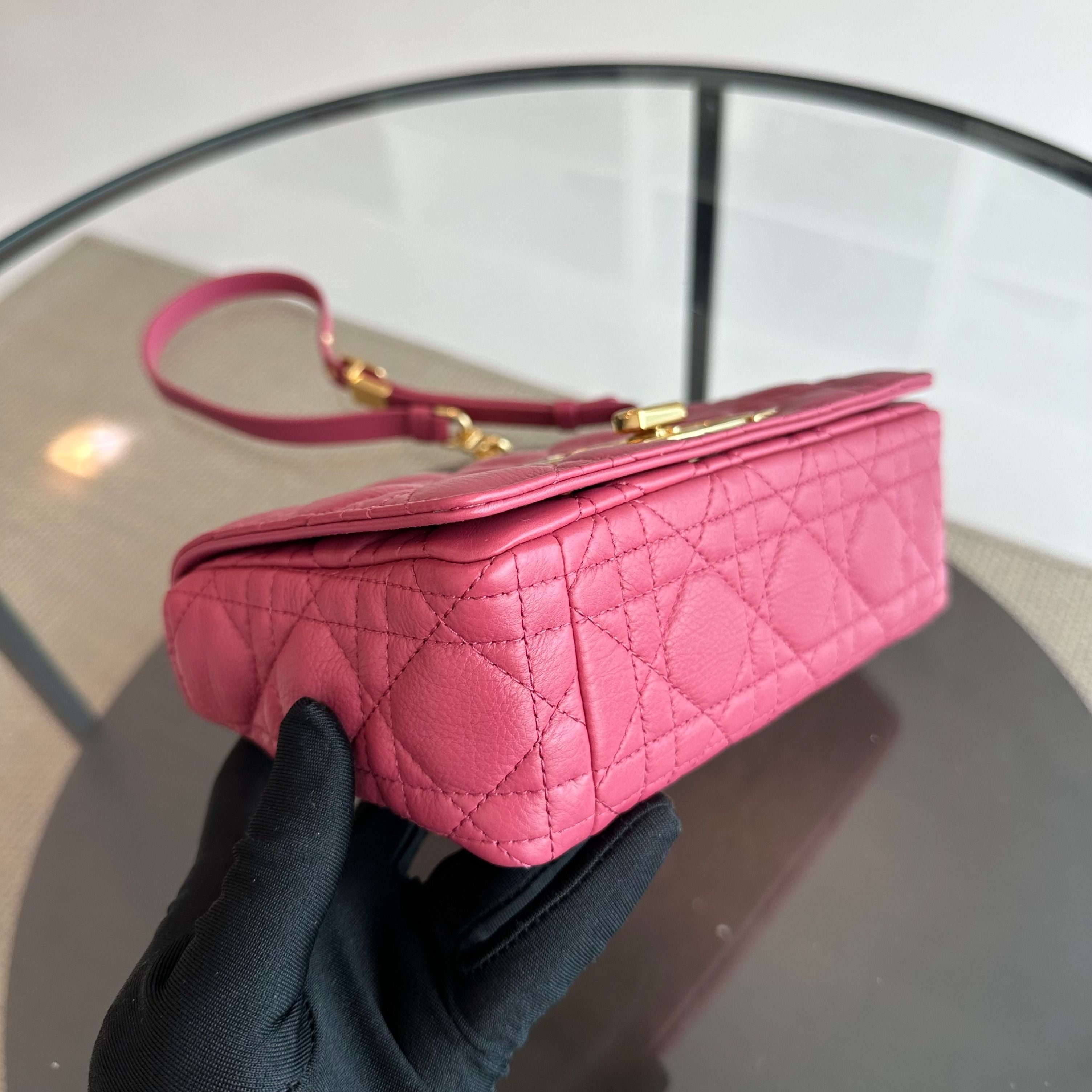 Dior Caro Small Cannage Flap Bag Pink Calfskin GHW - Luxury Evermore