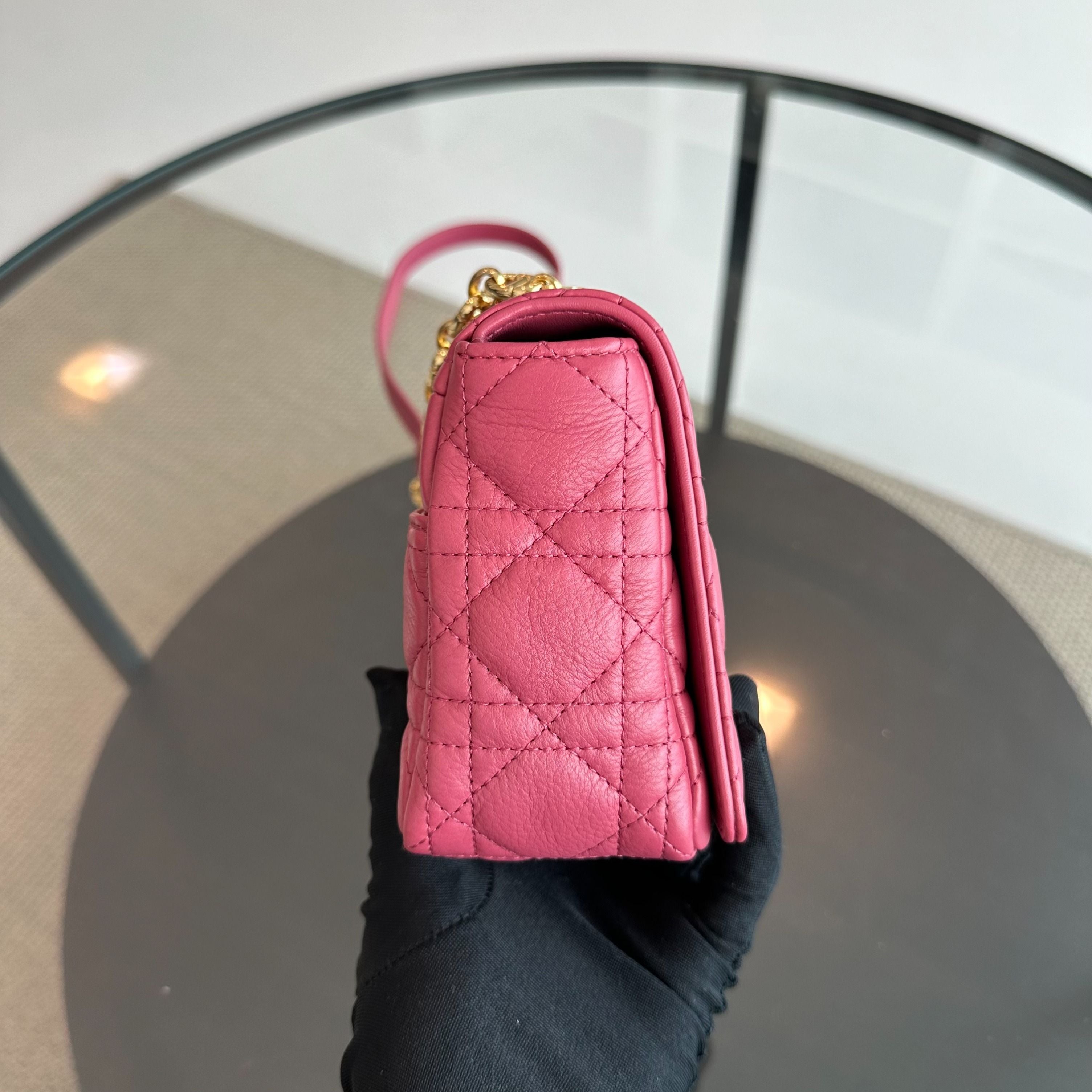 Dior Caro Small Cannage Flap Bag Pink Calfskin GHW - Luxury Evermore