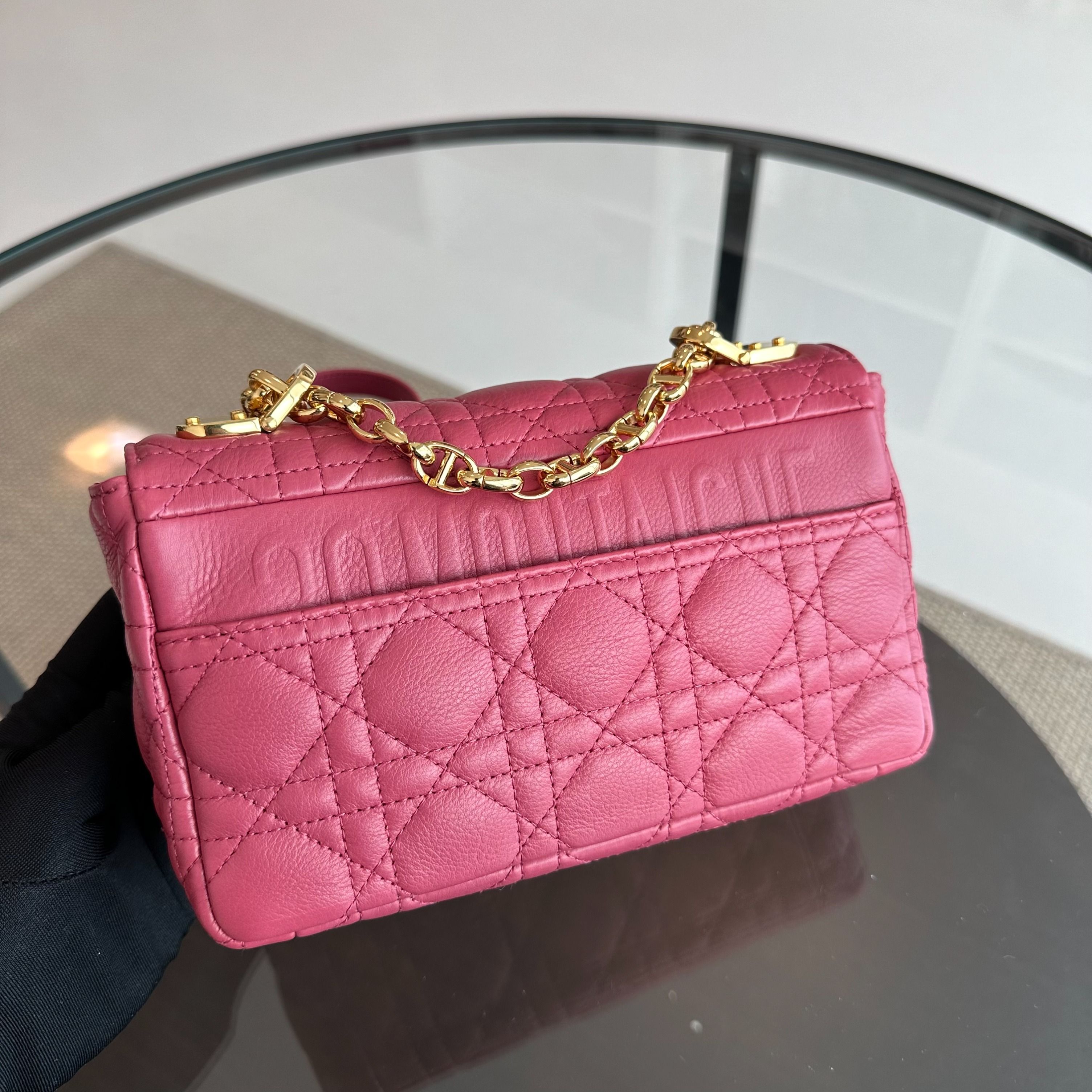 Dior Caro Small Cannage Flap Bag Pink Calfskin GHW - Luxury Evermore