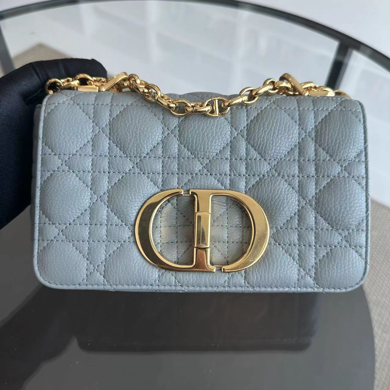 Dior Caro Small Cannage Grained Calfskin Gray Grey GHW - Luxury Evermore