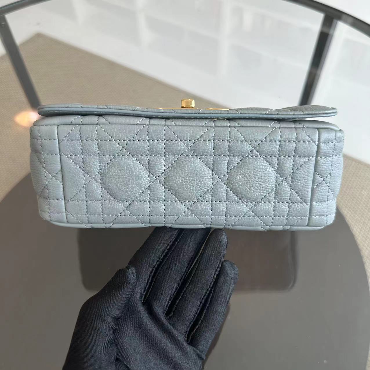 Dior Caro Small Cannage Grained Calfskin Gray Grey GHW - Luxury Evermore