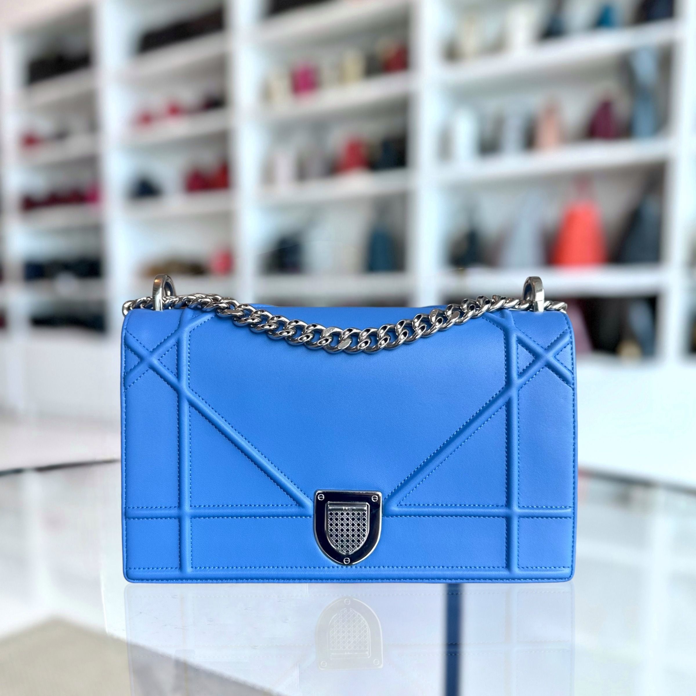 Dior Diorama Ama Medium Smooth Calfskin Blue SHW - Luxury Evermore