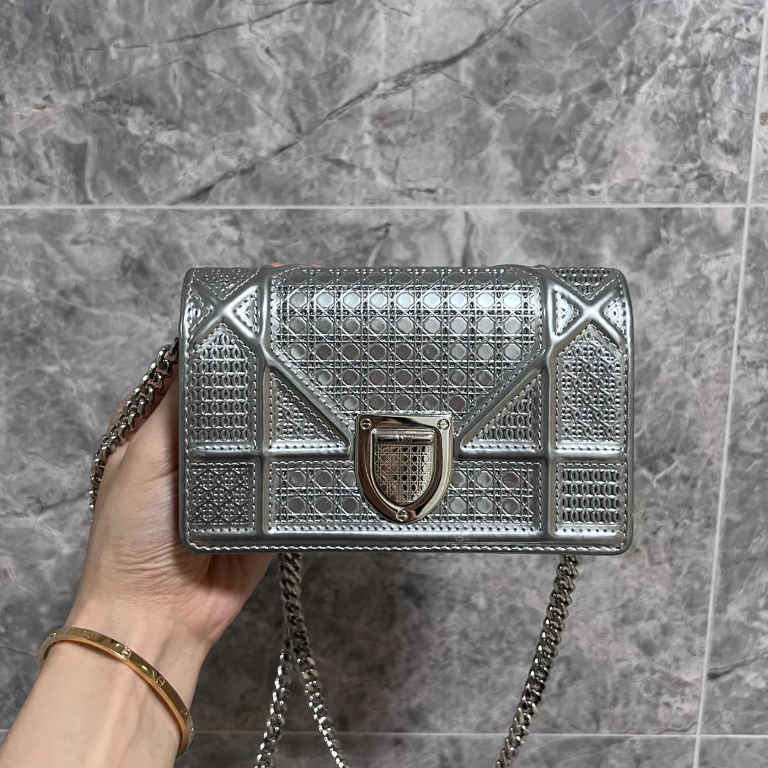 Dior Diorama Mini Wallet On Chain WOC Silver - Luxury Evermore