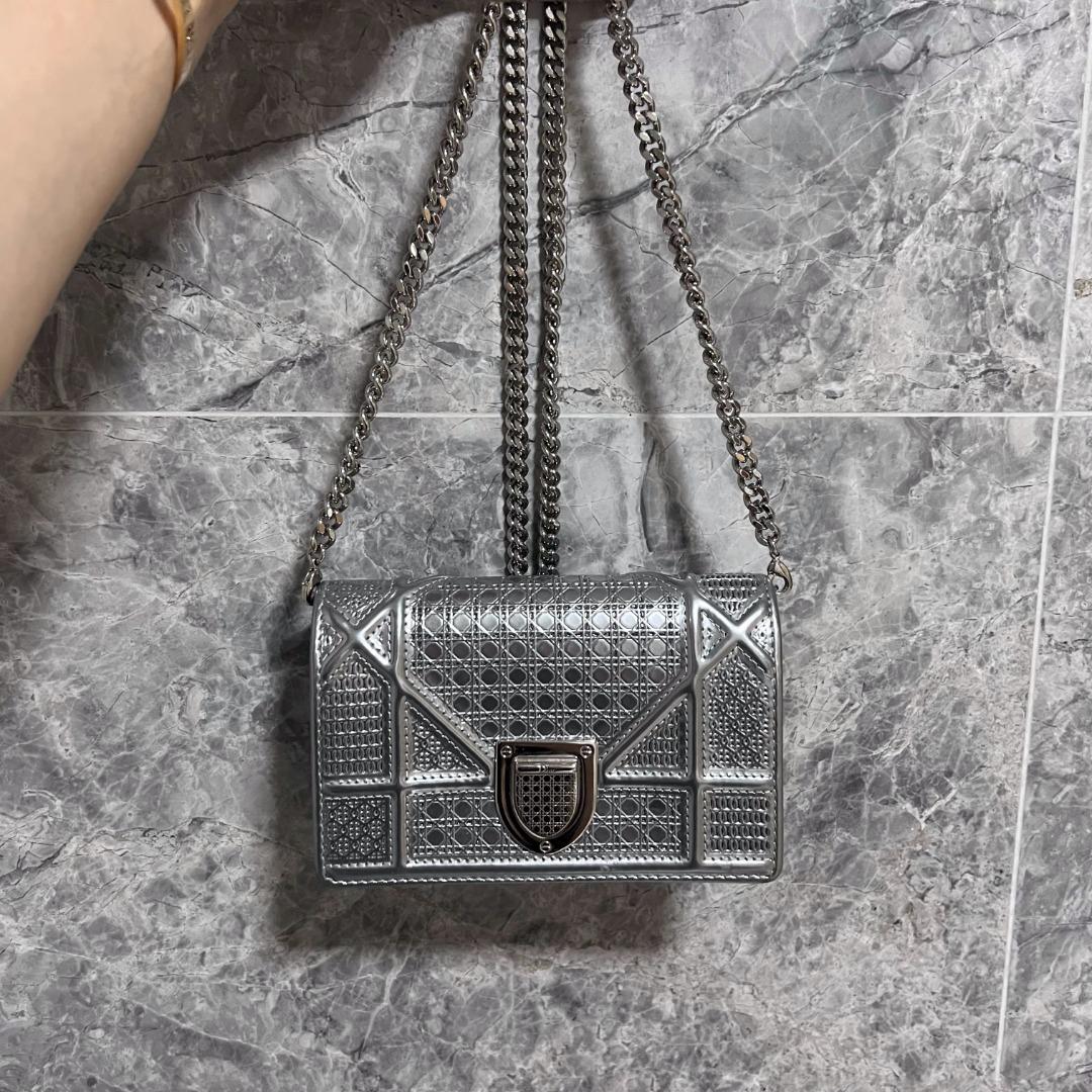 Dior Diorama Mini Wallet On Chain WOC Silver - Luxury Evermore