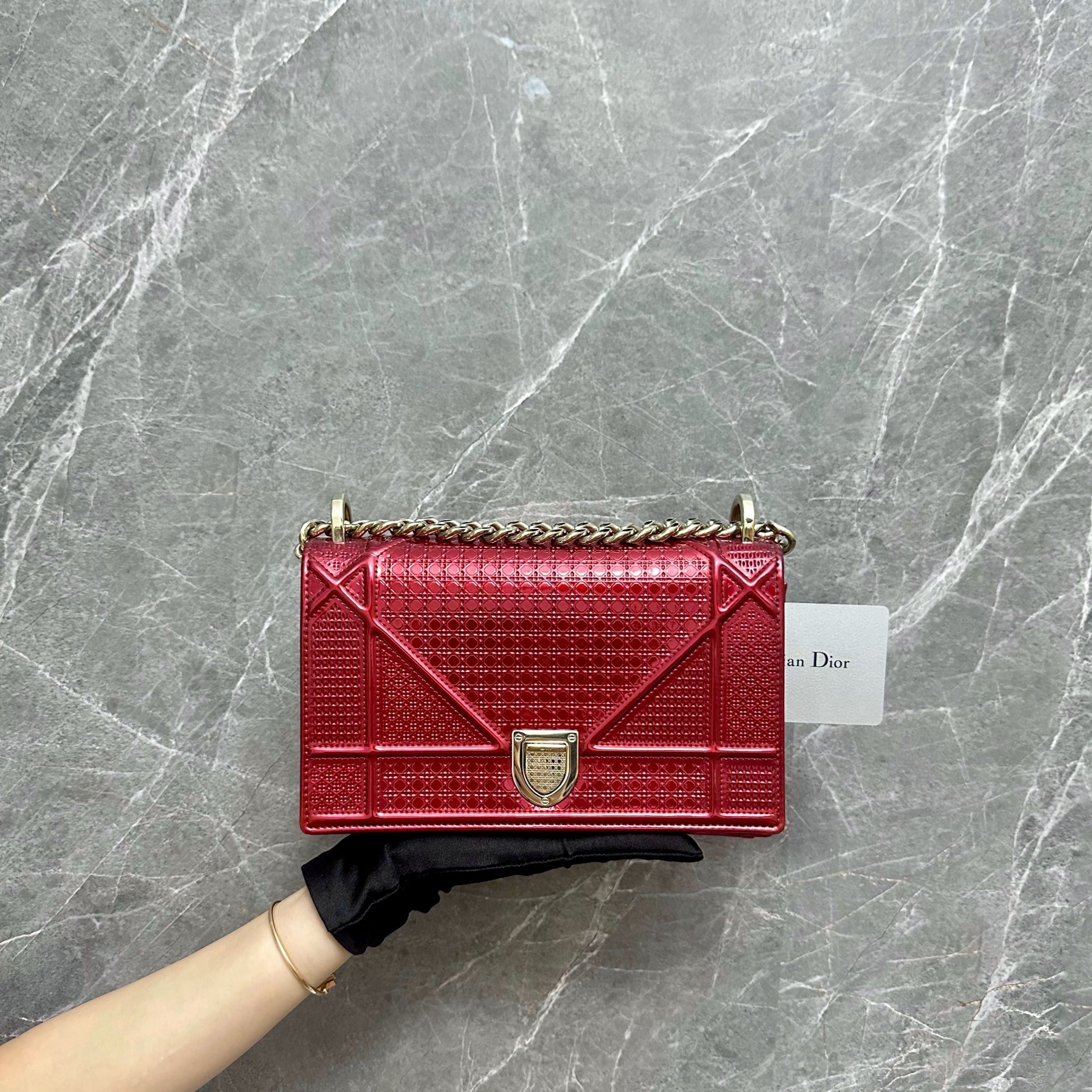 Dior Diorama Small Ama Micro-Cannage Flap Red Metalic - Luxury Evermore