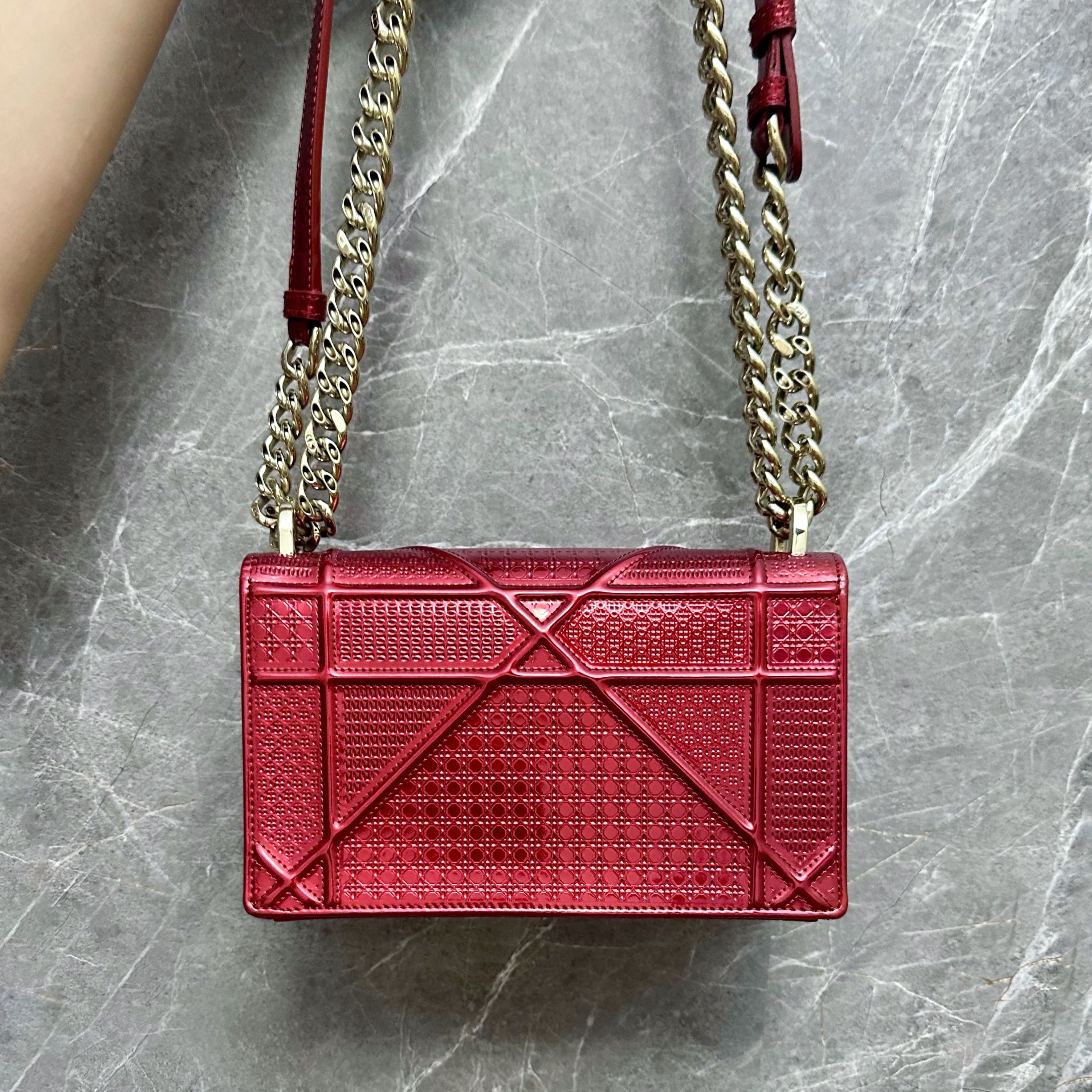 Dior Diorama Small Ama Micro-Cannage Flap Red Metalic - Luxury Evermore