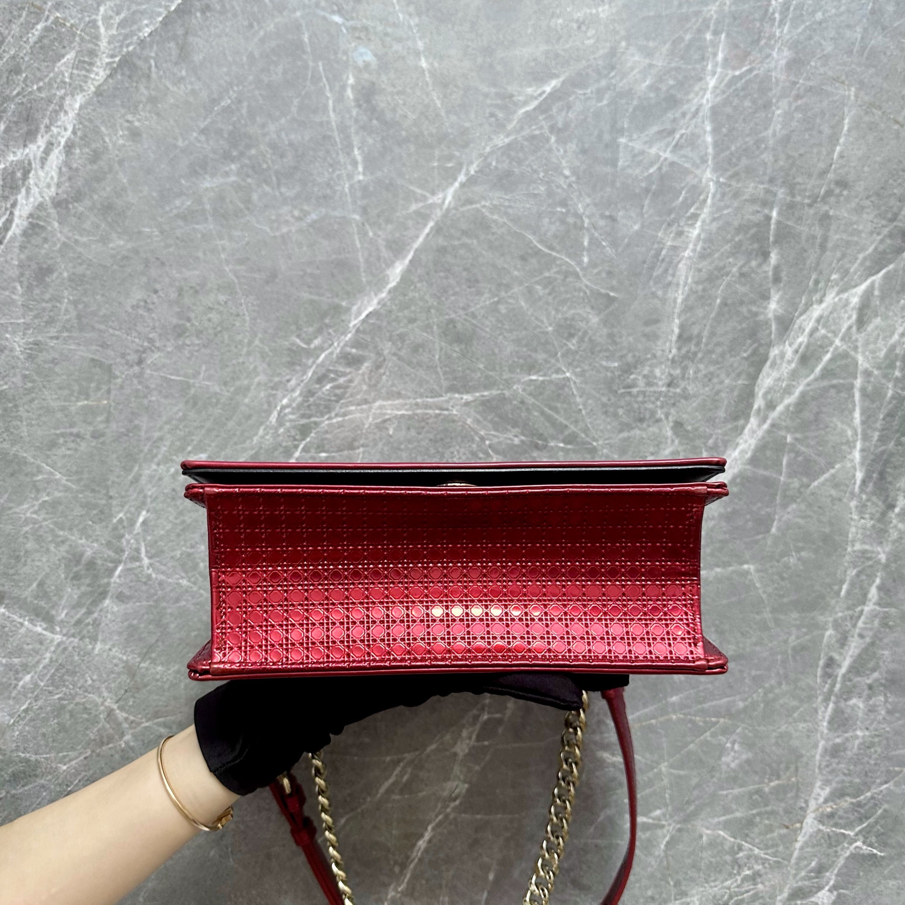 Dior Diorama Small Ama Micro-Cannage Flap Red Metalic - Luxury Evermore