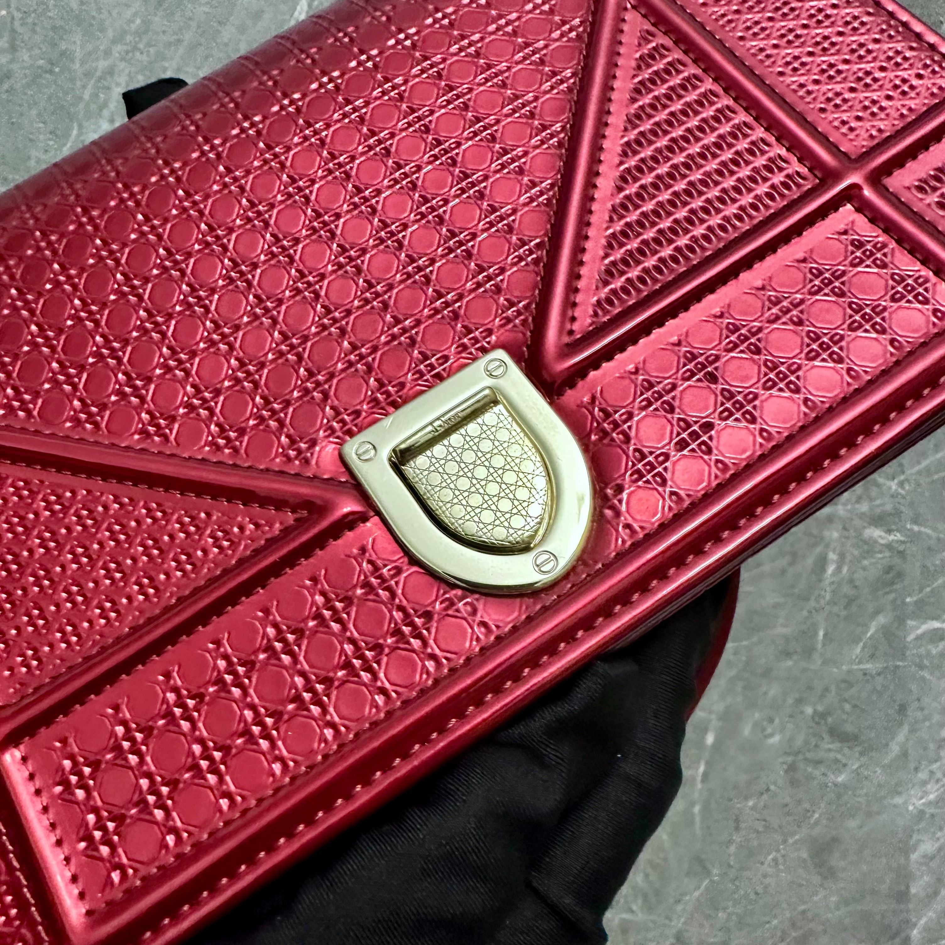 Dior Diorama Small Ama Micro-Cannage Flap Red Metalic - Luxury Evermore