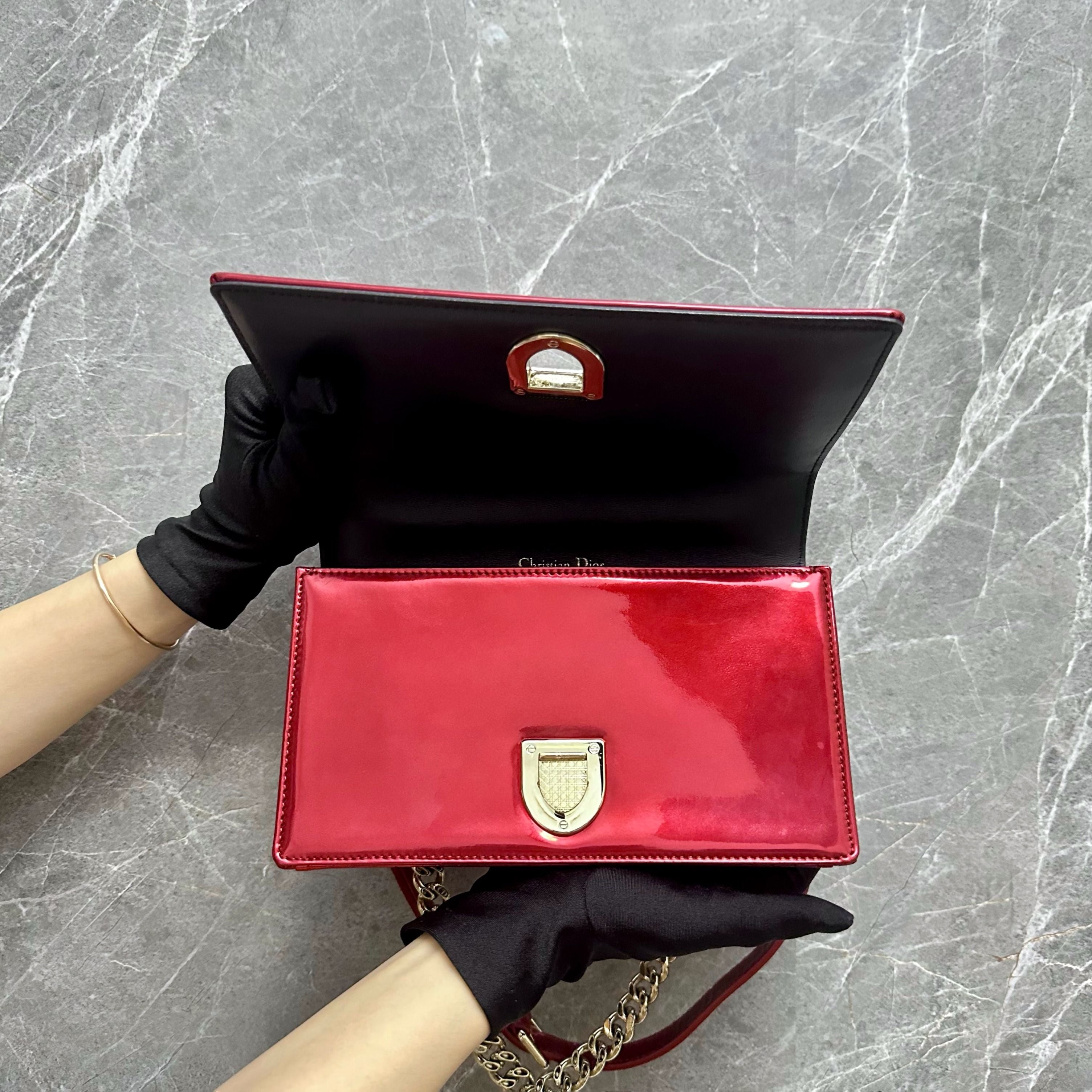 Dior Diorama Small Ama Micro-Cannage Flap Red Metalic - Luxury Evermore