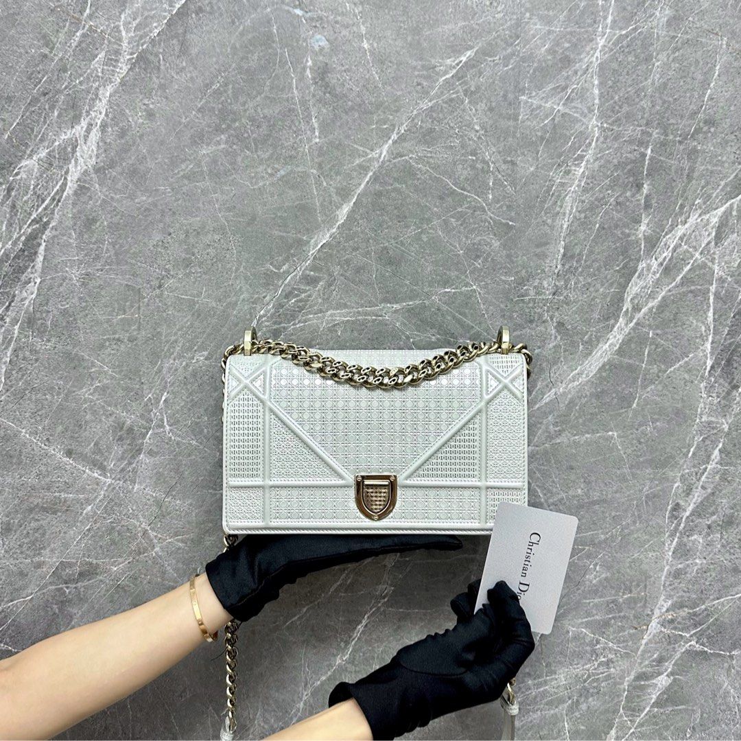 Dior Diorama Small Ama Micro-Cannage Flap White GHW - Luxury Evermore