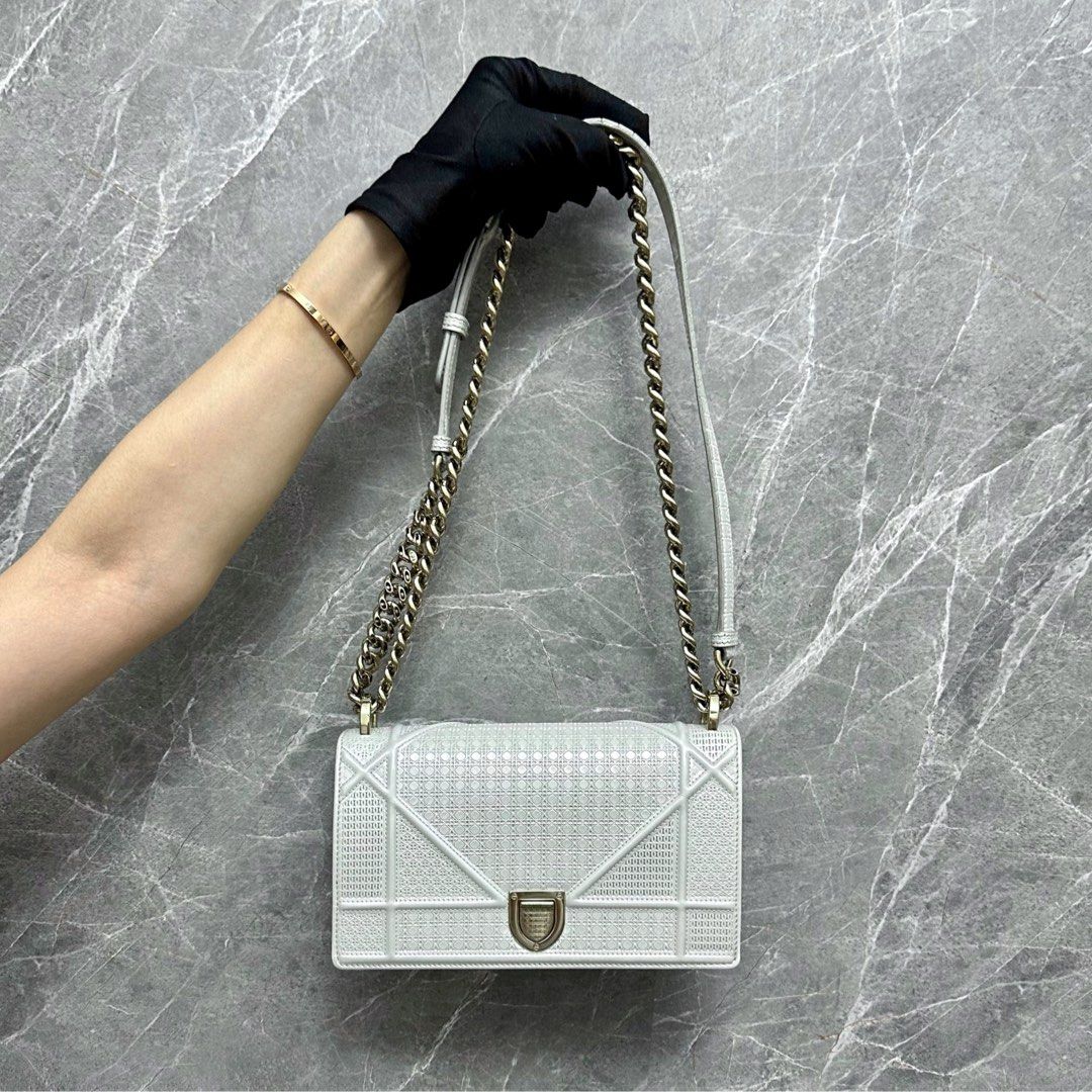 Dior Diorama Small Ama Micro-Cannage Flap White GHW - Luxury Evermore