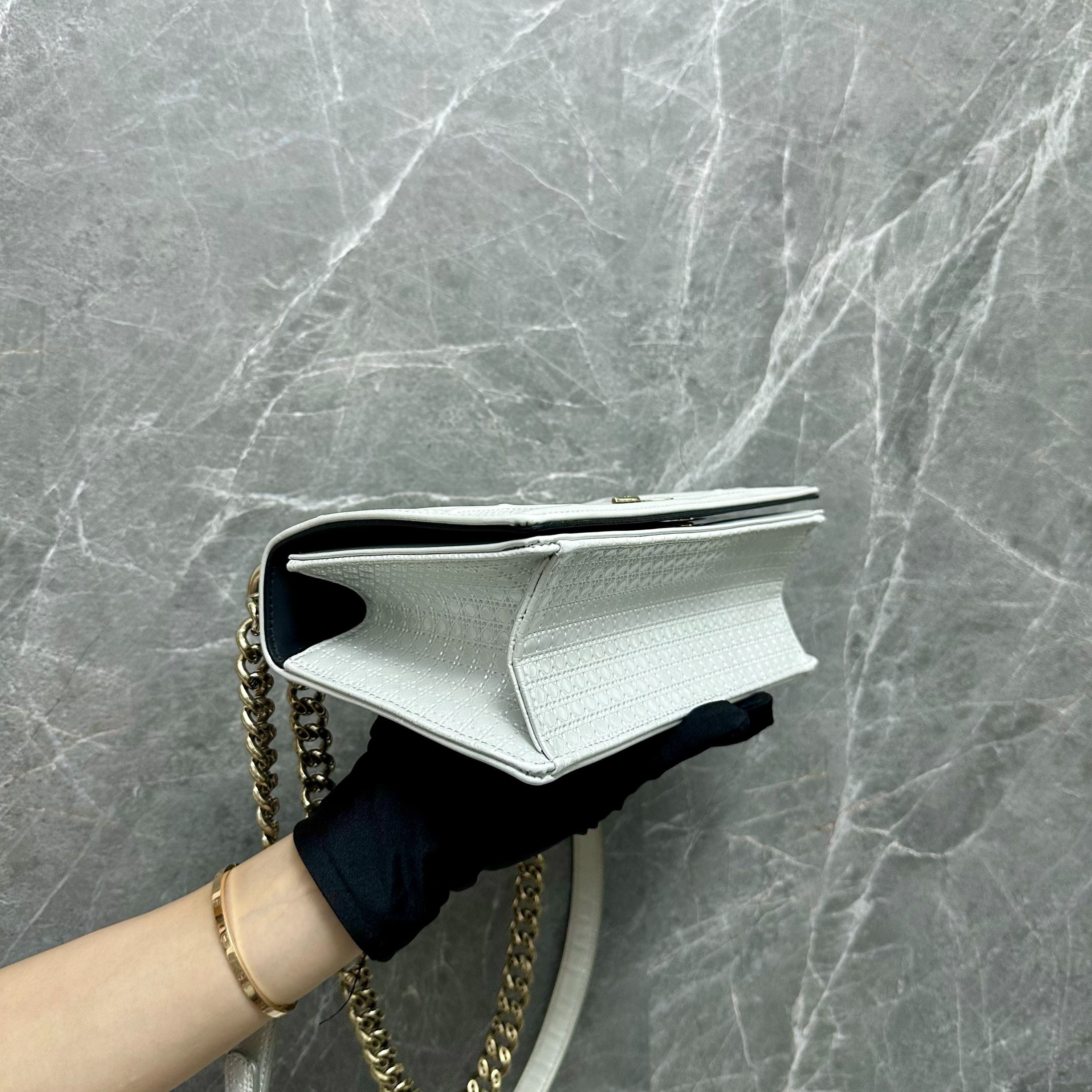 Dior Diorama Small Ama Micro-Cannage Flap White GHW - Luxury Evermore