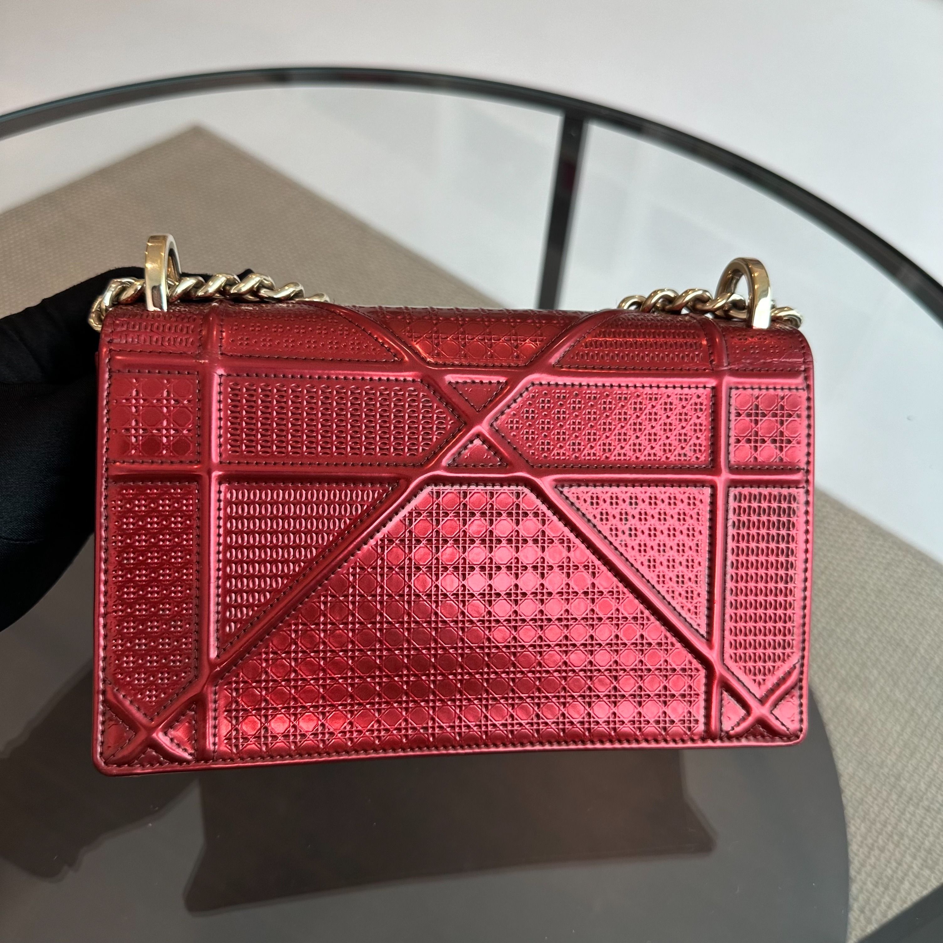 Dior Diorama Small Metallic Ama Micro-Cannage Red GHW - Luxury Evermore